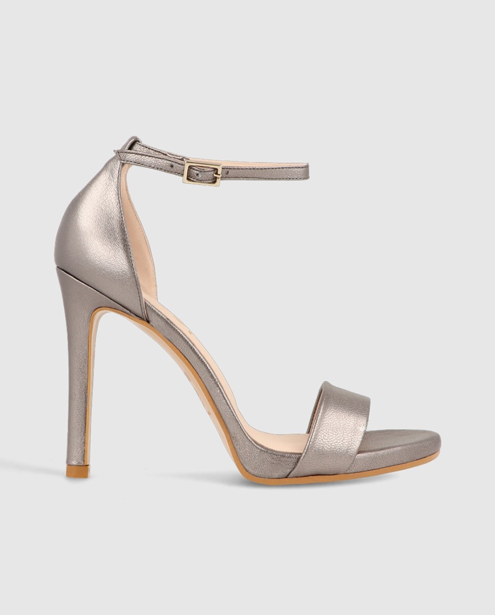 Sandalias de mujer con tacón en piel metalizada - Lodi - Plateado Plateado-1