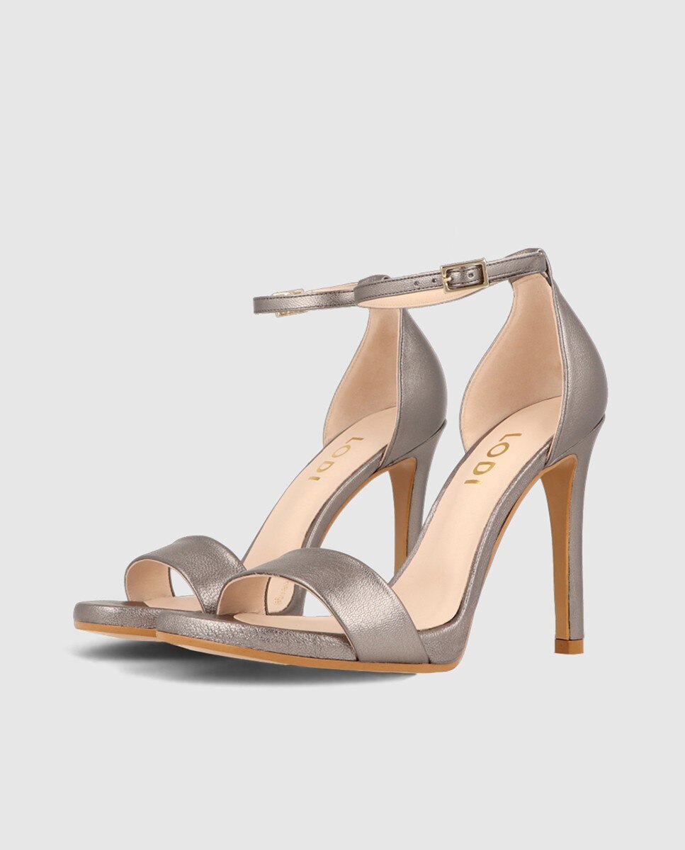 Sandalias de mujer con tacón en piel metalizada - Lodi - Plateado Plateado-4