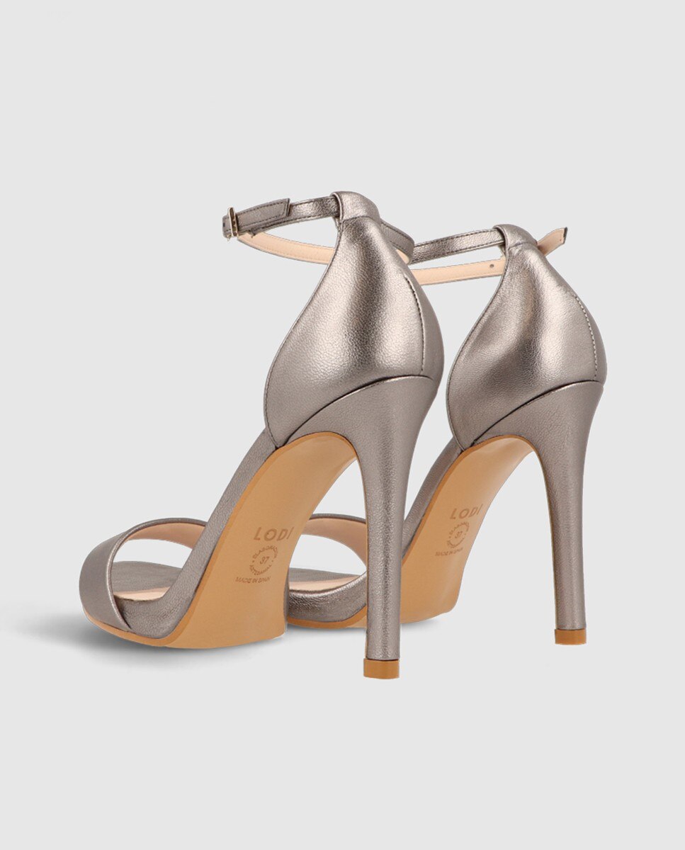 Sandalias de mujer con tacón en piel metalizada - Lodi - Plateado Plateado-2