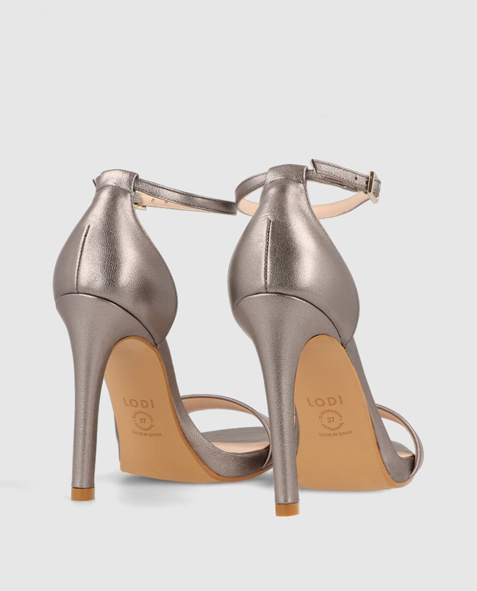 Sandalias de mujer con tacón en piel metalizada - Lodi - Plateado Plateado-3