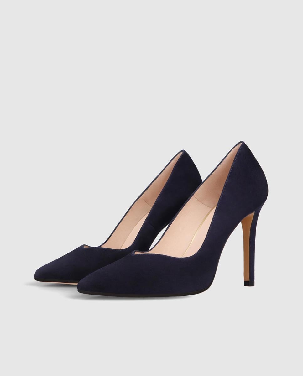 Zapatos de salón de mujer en ante y punta fina - Lodi - Azul marino Azul marino-4