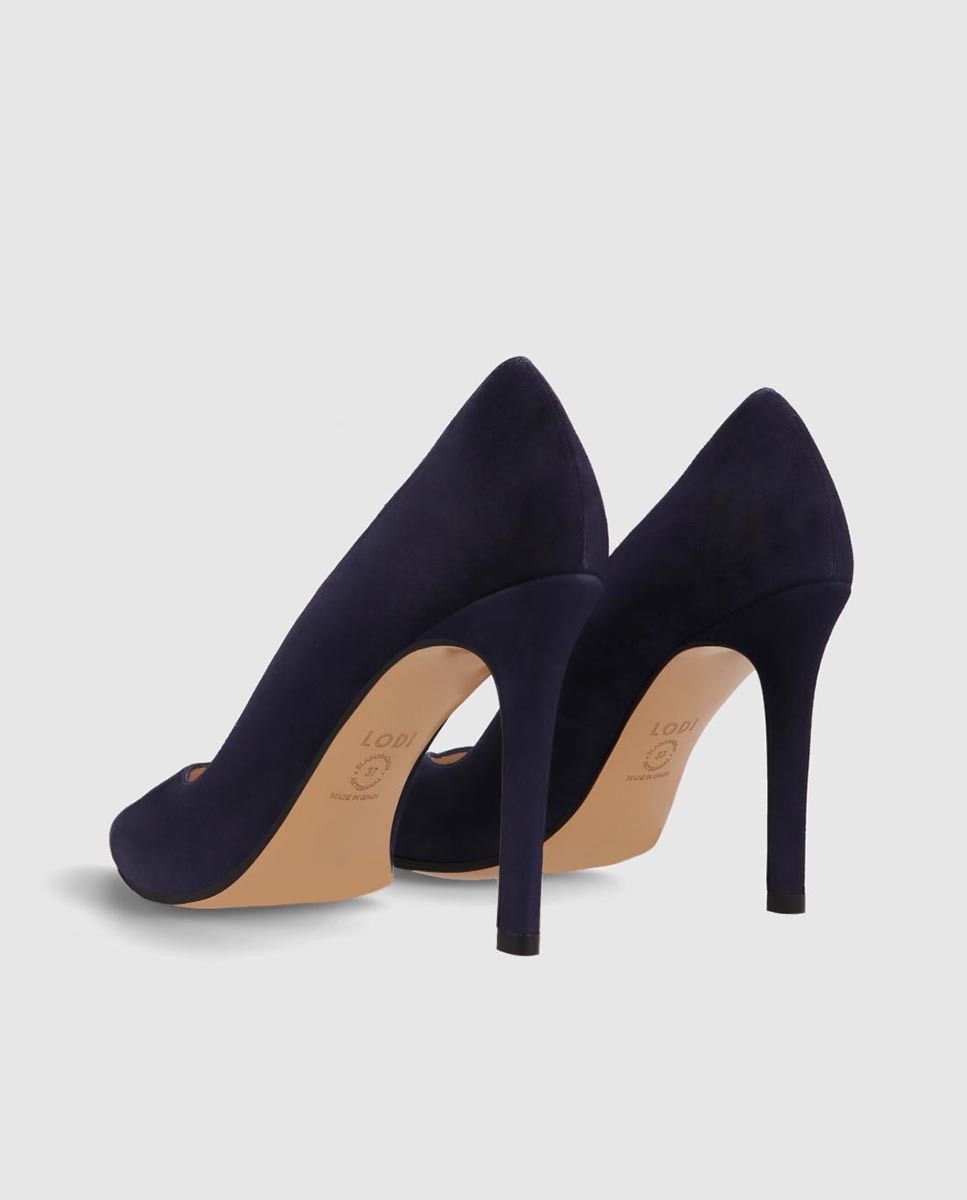 Zapatos de salón de mujer en ante y punta fina - Lodi - Azul marino Azul marino-3
