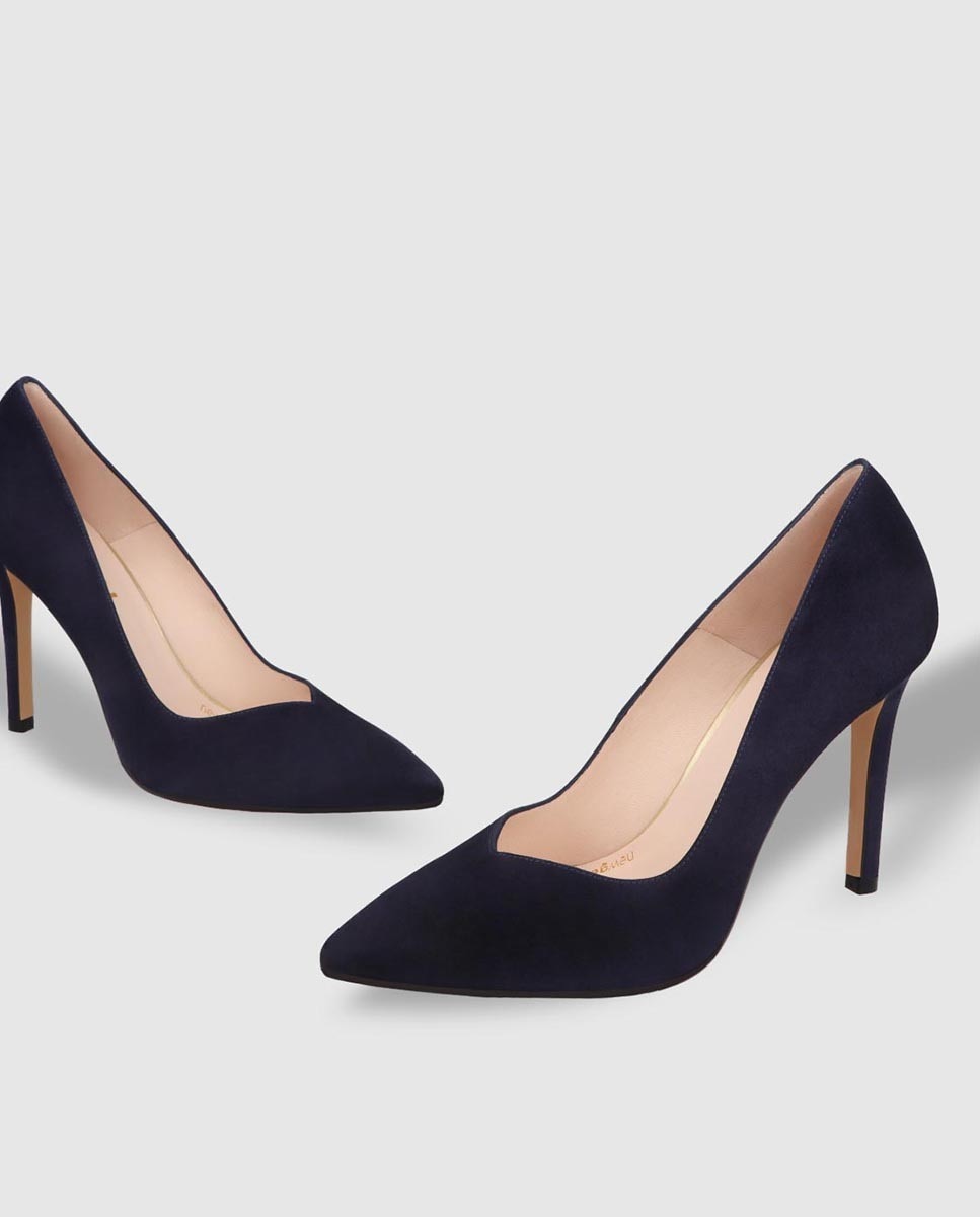 Zapatos de salón de mujer en ante y punta fina - Lodi - Azul marino Azul marino-2