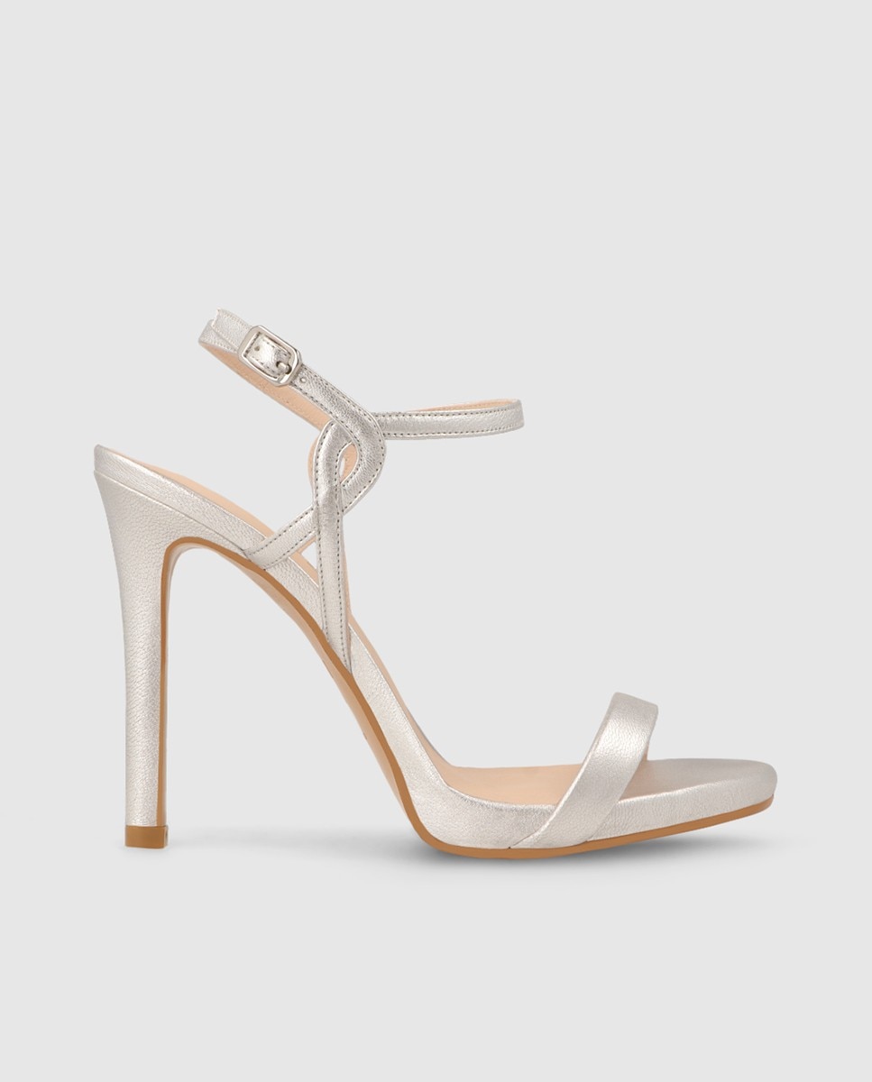 Sandalias de tacón alto de mujer en piel metalizada - Lodi - Plateado Plateado-1