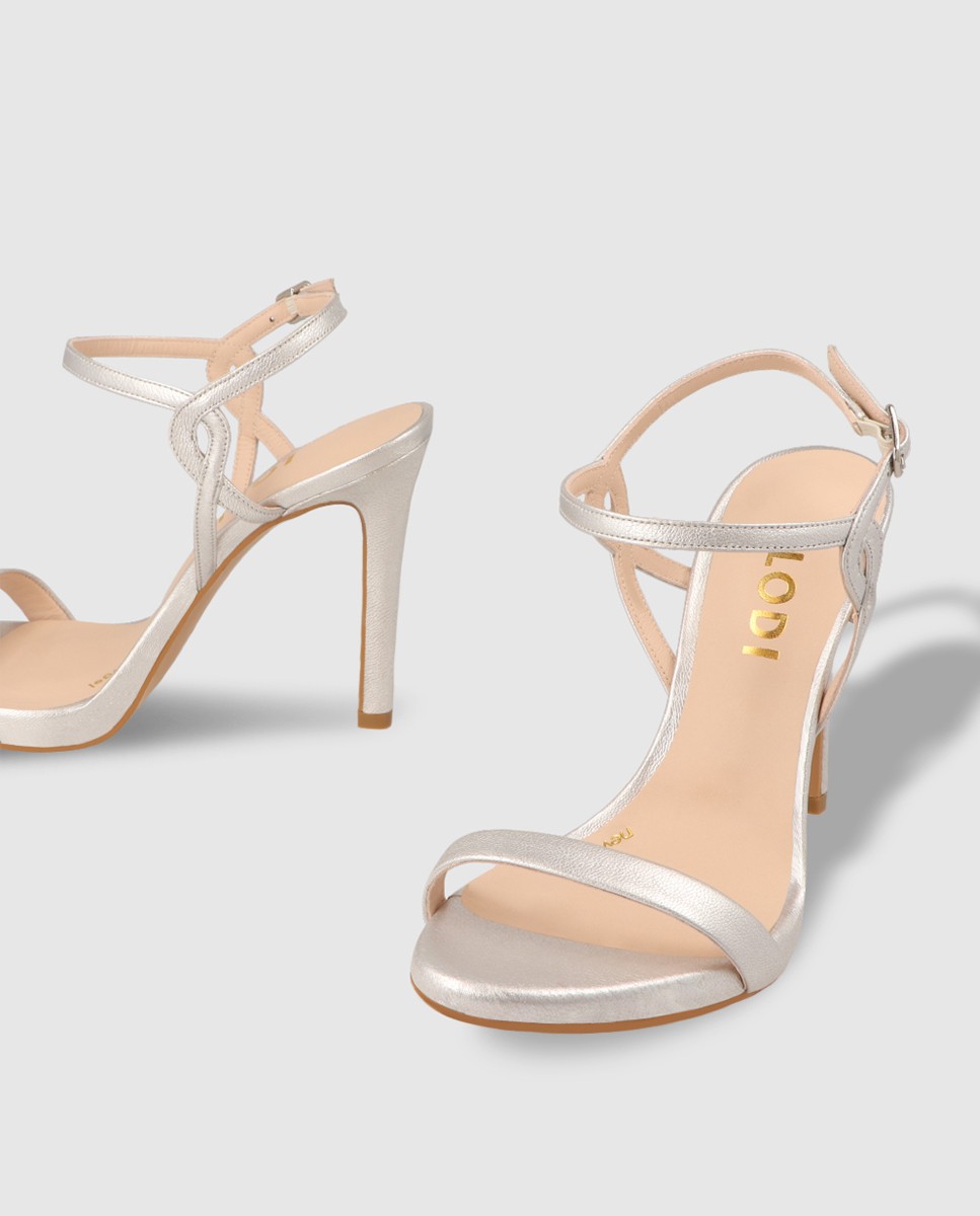 Sandalias de tacón alto de mujer en piel metalizada - Lodi - Plateado Plateado-4