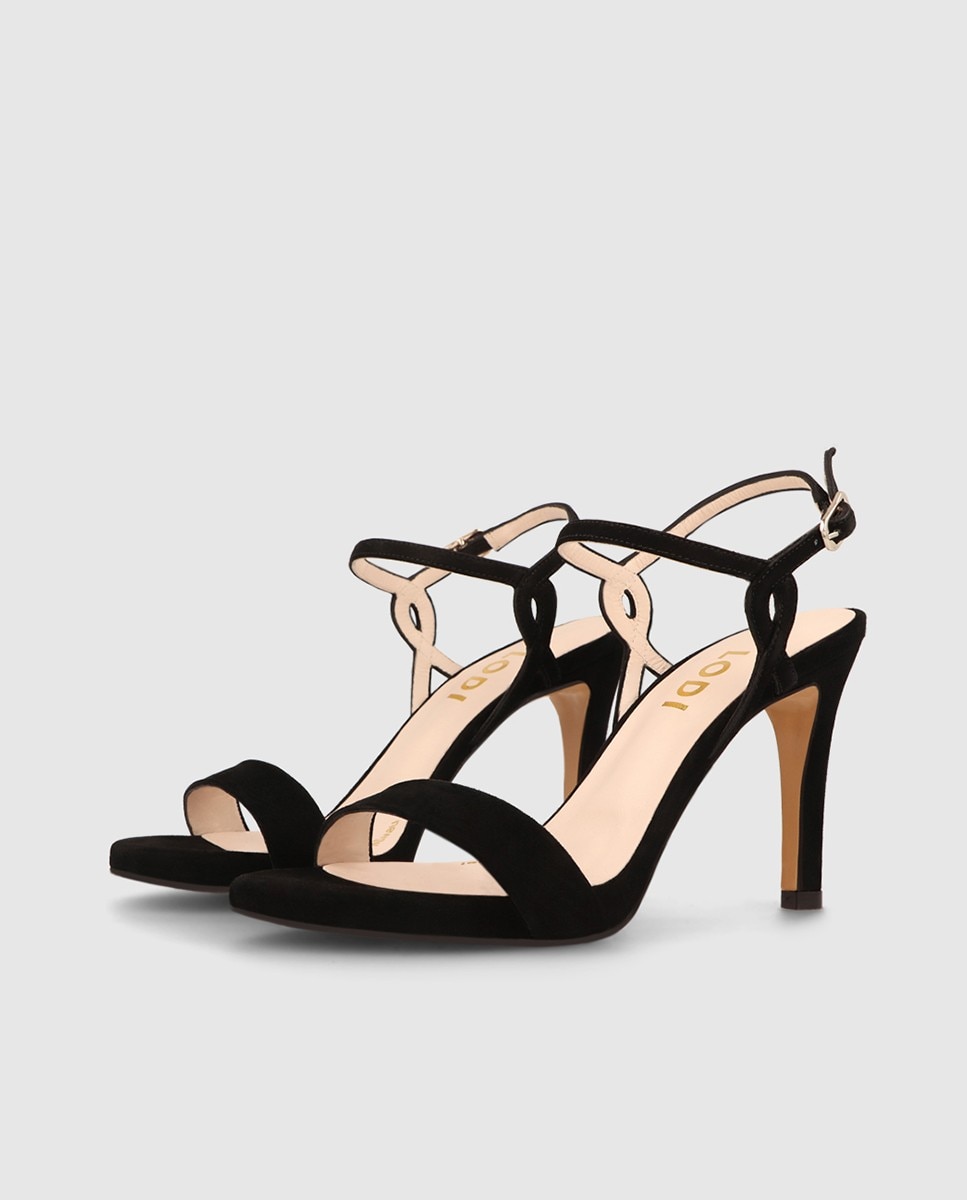 Sandalias de mujer en ante con tacón - Negro Negro-4