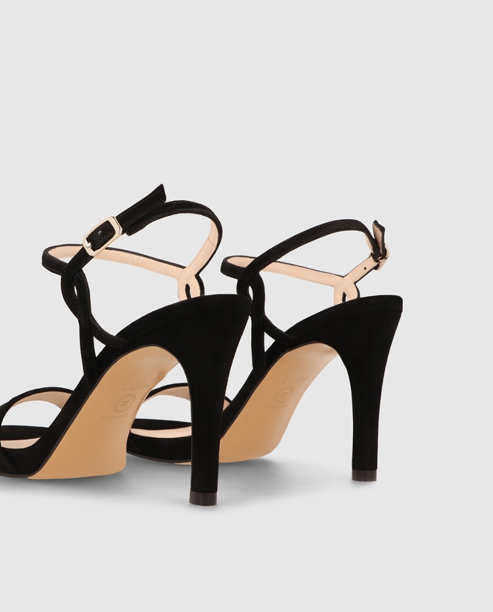 Sandalias de mujer en ante con tacón - Negro Negro-3