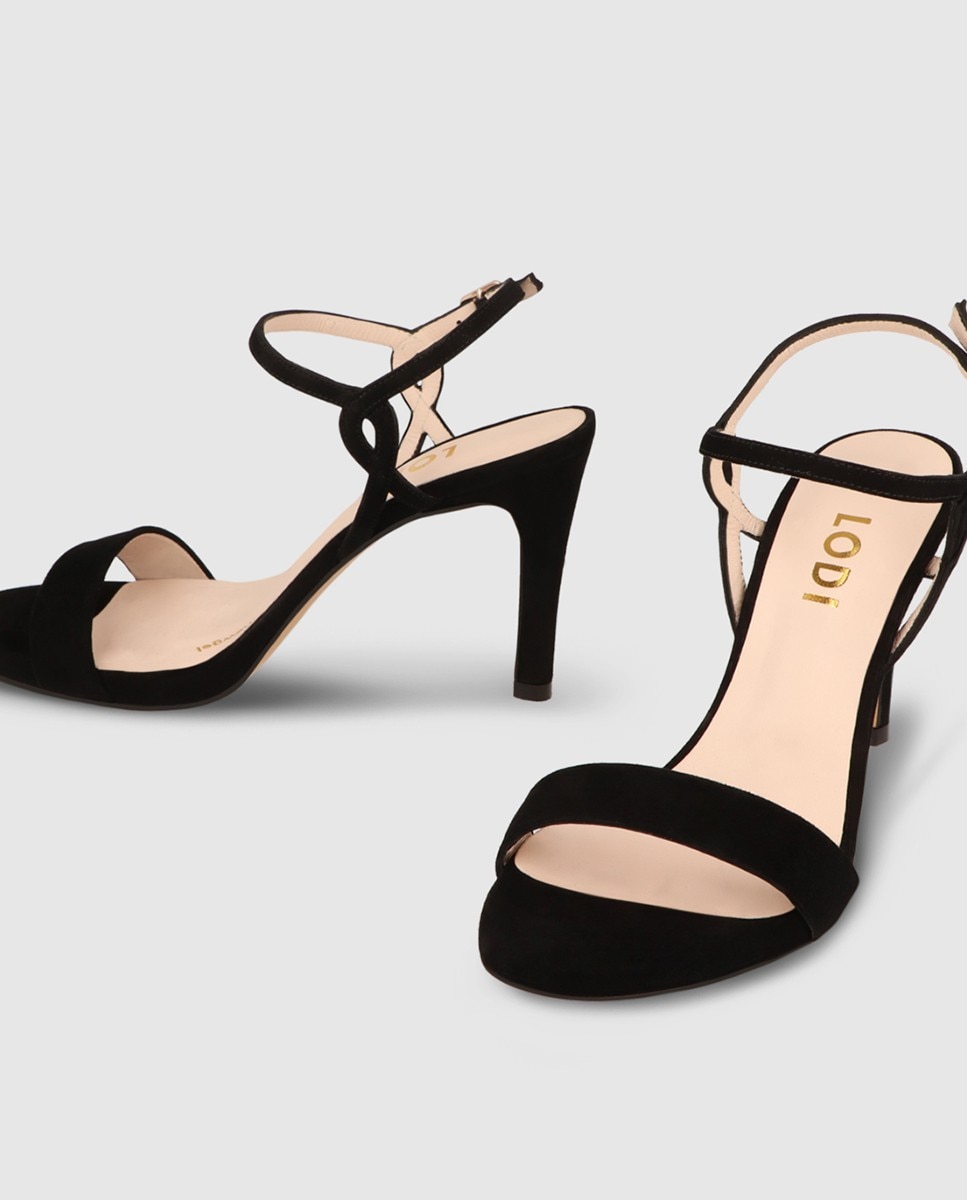 Sandalias de mujer en ante con tacón - Negro Negro-2