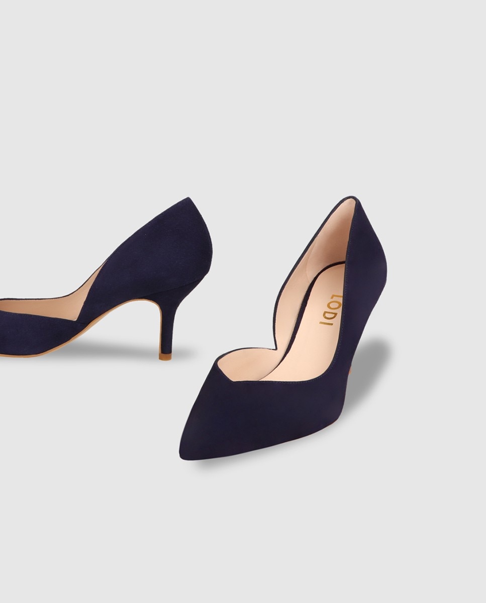 Zapatos de salón de mujer en ante con tacón - Lodi - Azul marino Azul marino-4