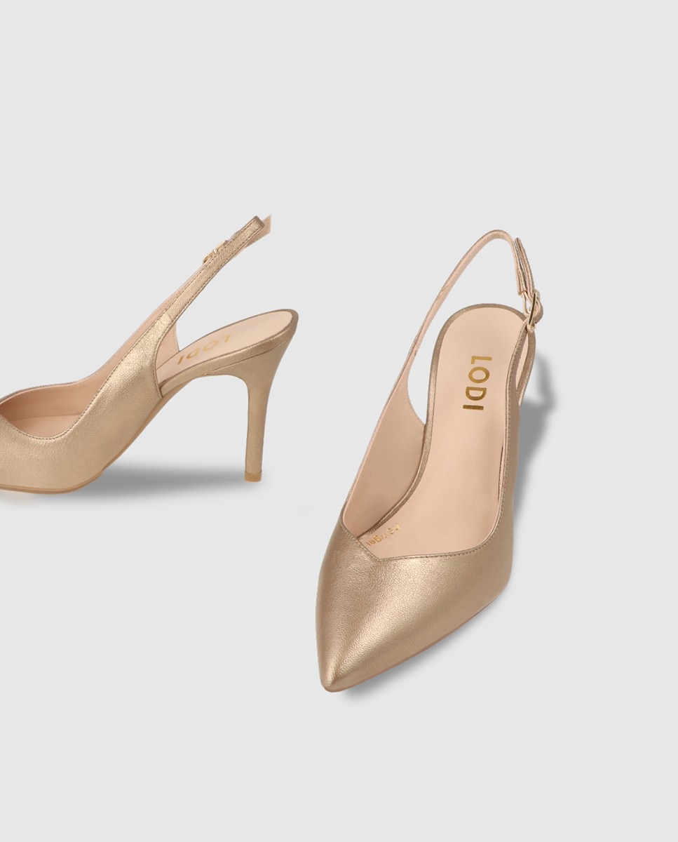 Zapatos de salón destalonados de mujer en piel metalizada - Lodi - Dorado Dorado-4