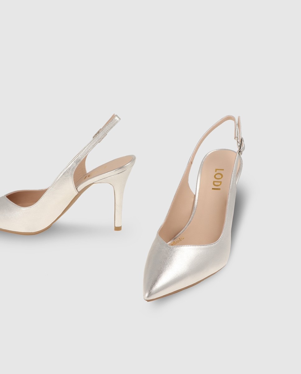 Zapatos de salón destalonados de mujer en piel metalizada - Lodi - Plateado Plateado-4