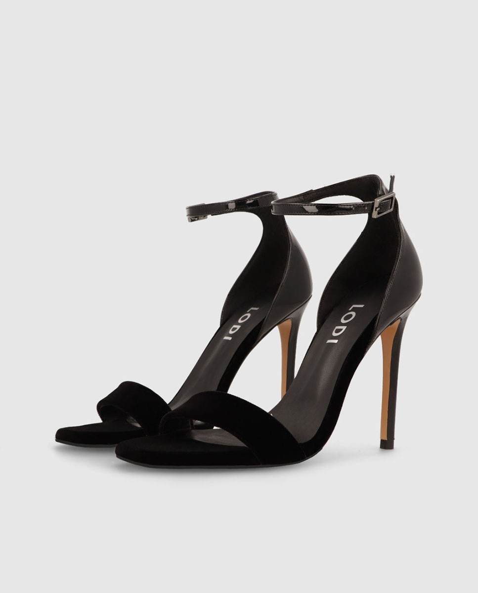 Sandalias de tacón de mujer combinadas en terciopelo y charol - Lodi - Negro Negro-3