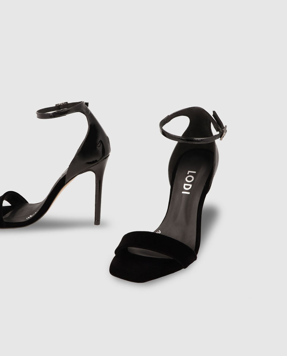 Sandalias de tacón de mujer combinadas en terciopelo y charol - Lodi - Negro Negro-4