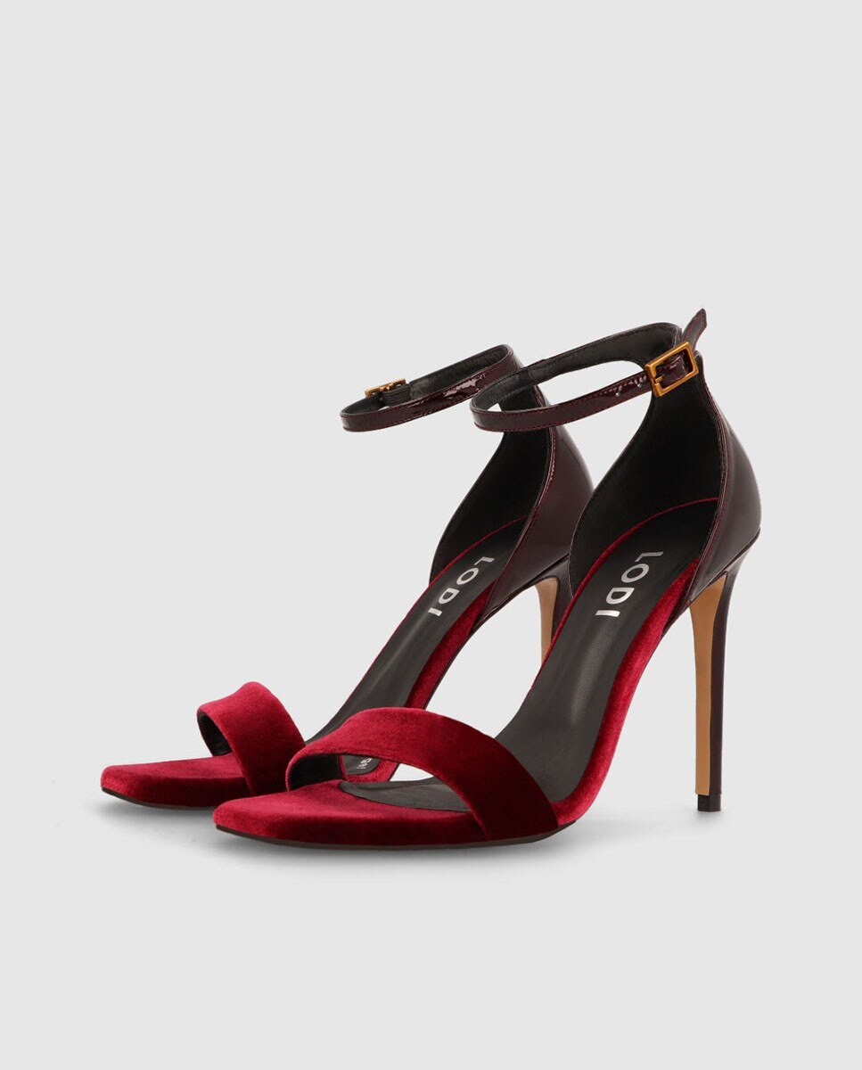Sandalias de tacón de mujer combinadas en terciopelo y charol - Lodi - Burdeos Burdeos-3
