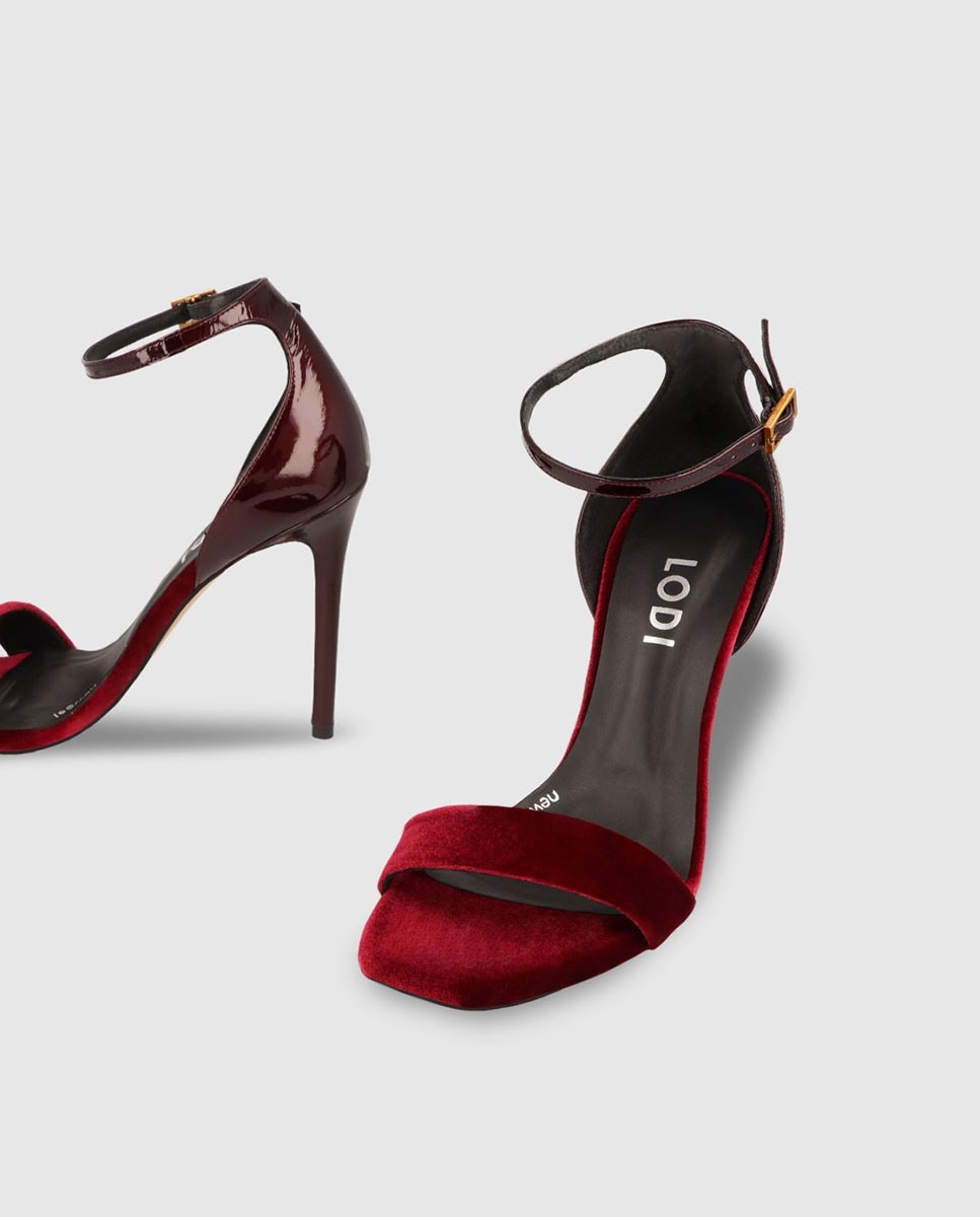 Sandalias de tacón de mujer combinadas en terciopelo y charol - Lodi - Burdeos Burdeos-4