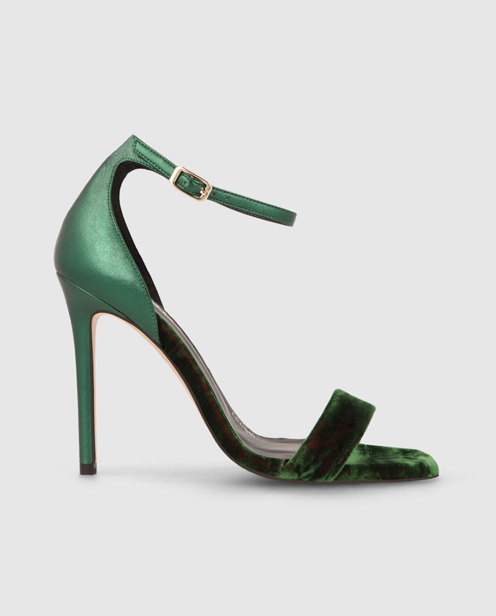 Lodi - Sandalias de tacón de mujer combinadas en terciopelo y piel.