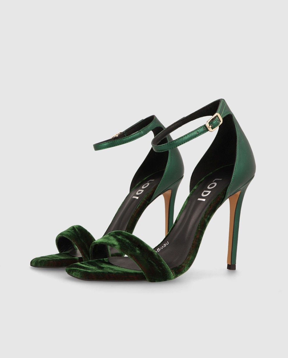 Sandalias de tacón de mujer combinadas en terciopelo y piel - Lodi - Verde Verde-3