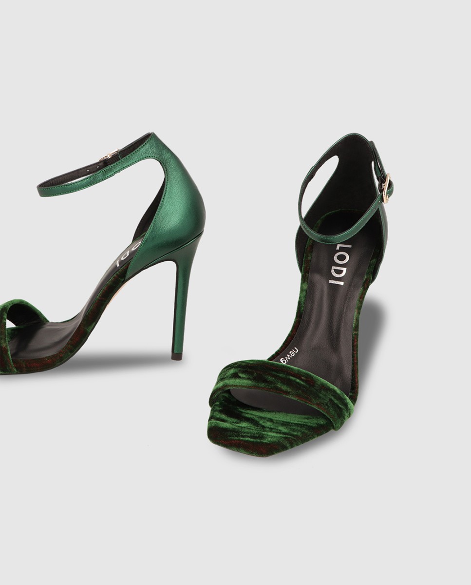 Sandalias de tacón de mujer combinadas en terciopelo y piel - Lodi - Verde Verde-4