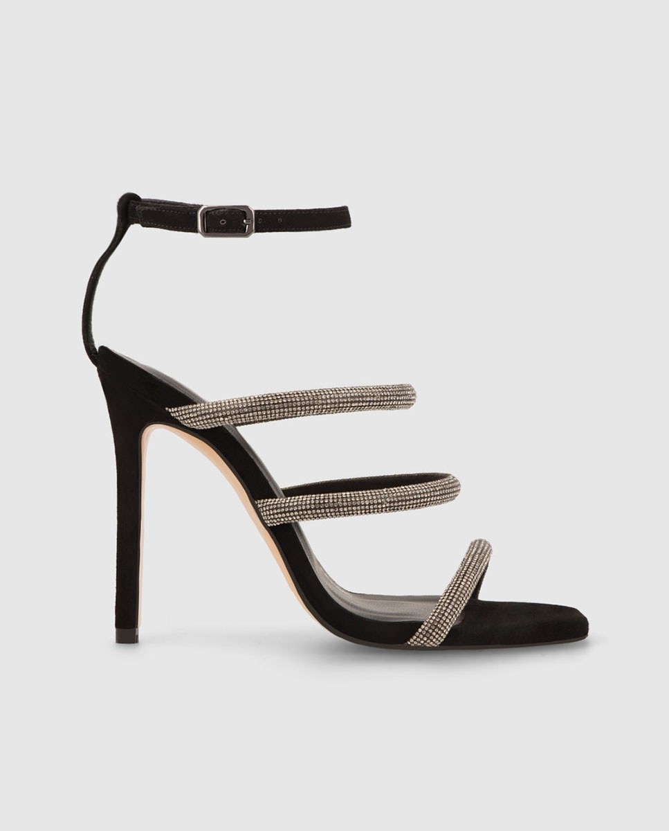 Sandalias de tacón de mujer en ante y tiras joya - Lodi - Negro Negro-1