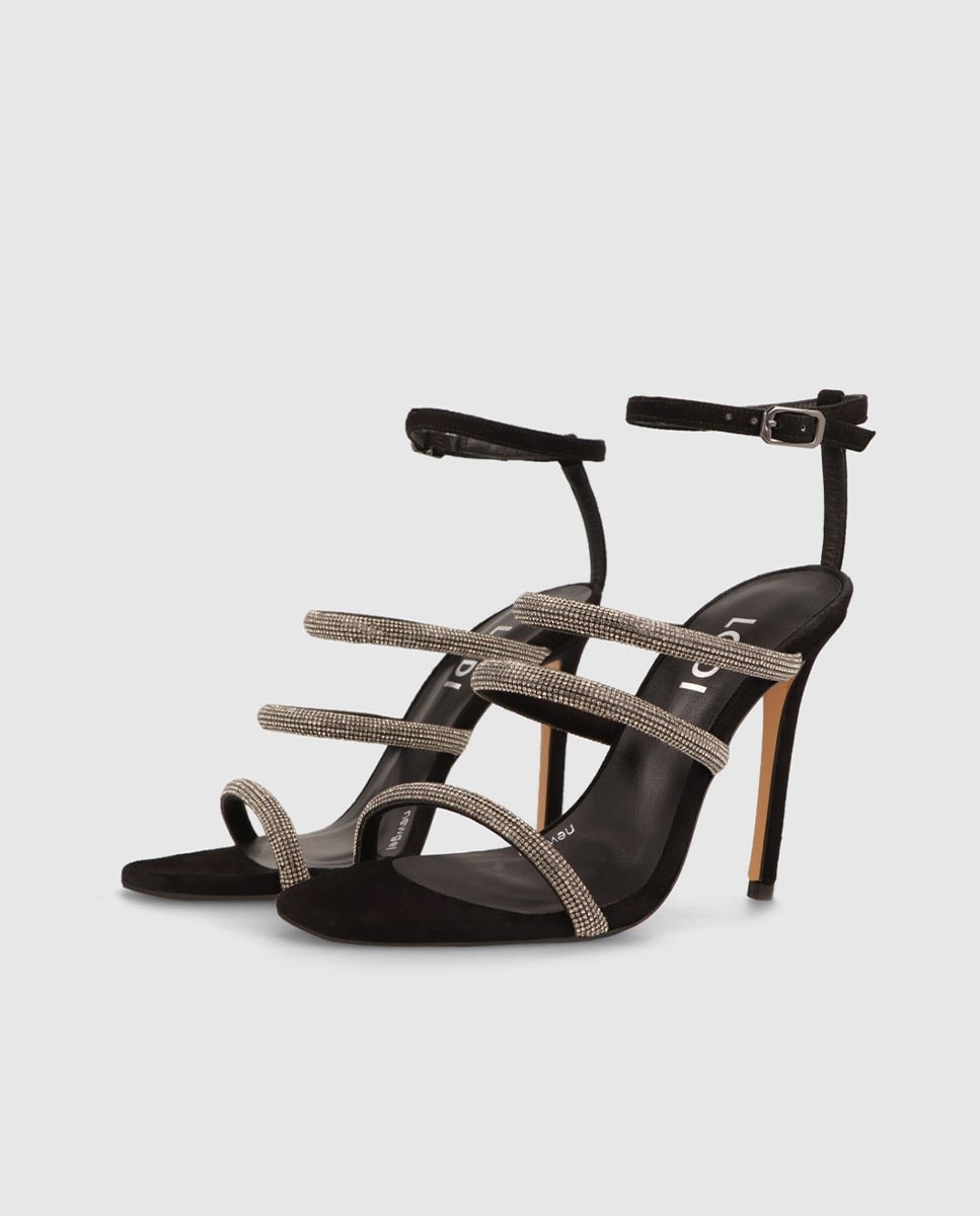 Sandalias de tacón de mujer en ante y tiras joya - Lodi - Negro Negro-4