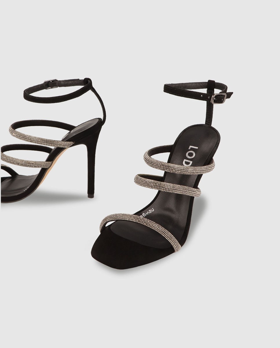 Sandalias de tacón de mujer en ante y tiras joya - Lodi - Negro Negro-2