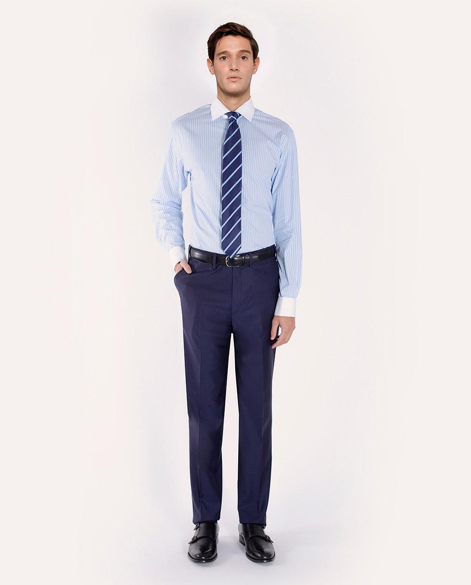 Pantalón recto de hombre de vestir de 100% lana - Mirto - Azul marino Azul marino-1