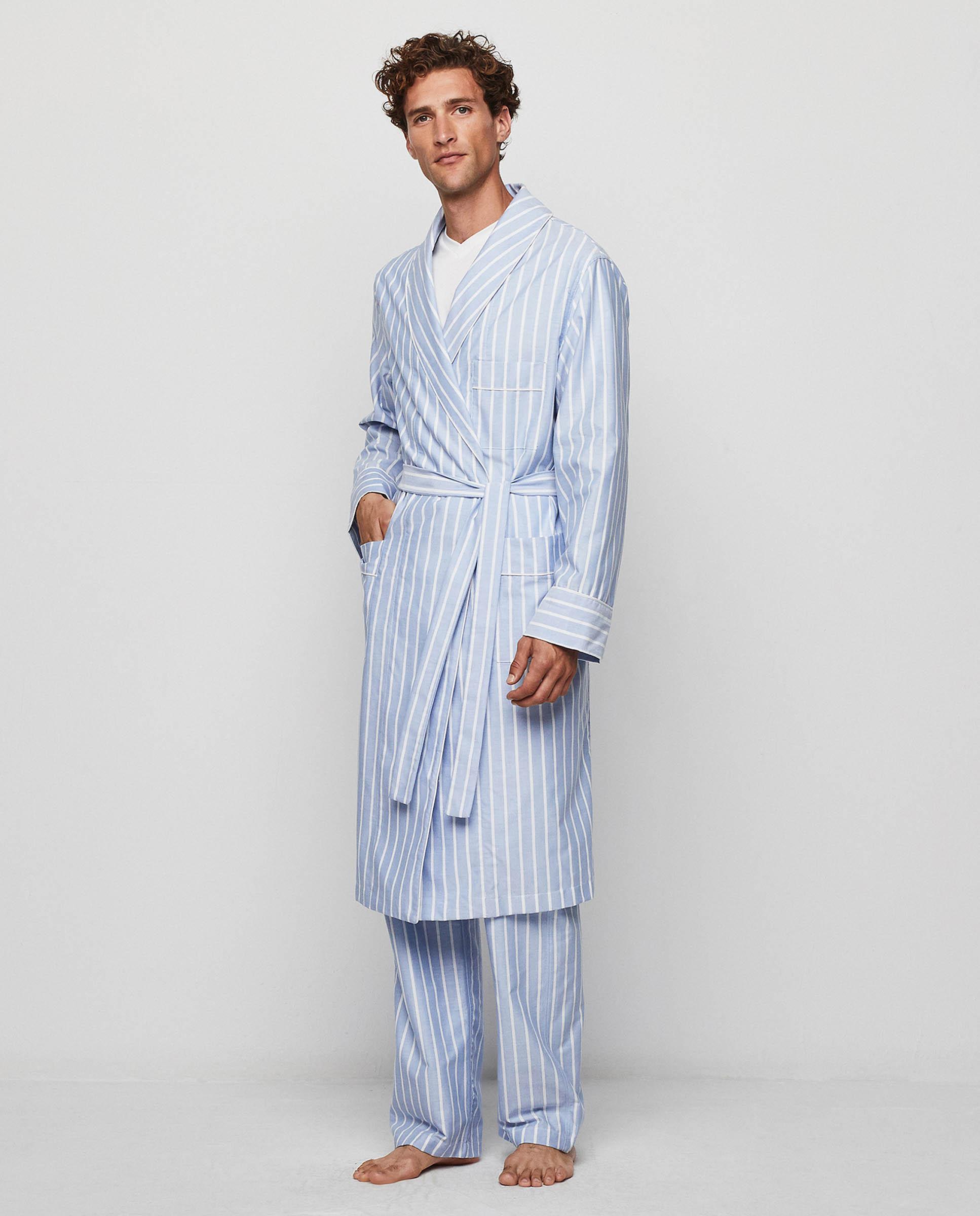 Imagen 0 de Bata de hombre Oxford de algodón rayas azul claro Azul claro