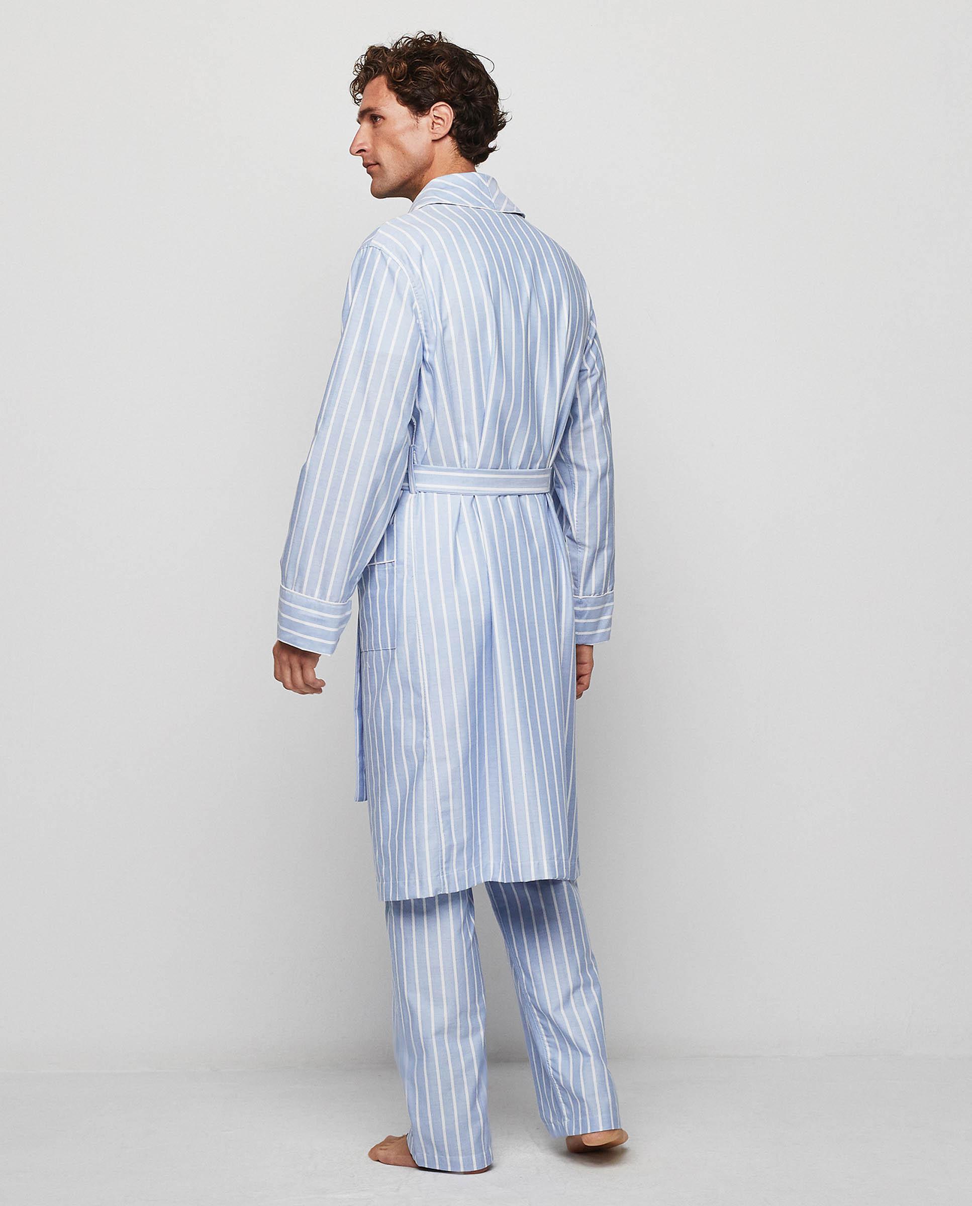 Bata de hombre Oxford de algodón rayas - Mirto - Azul claro Azul claro-2