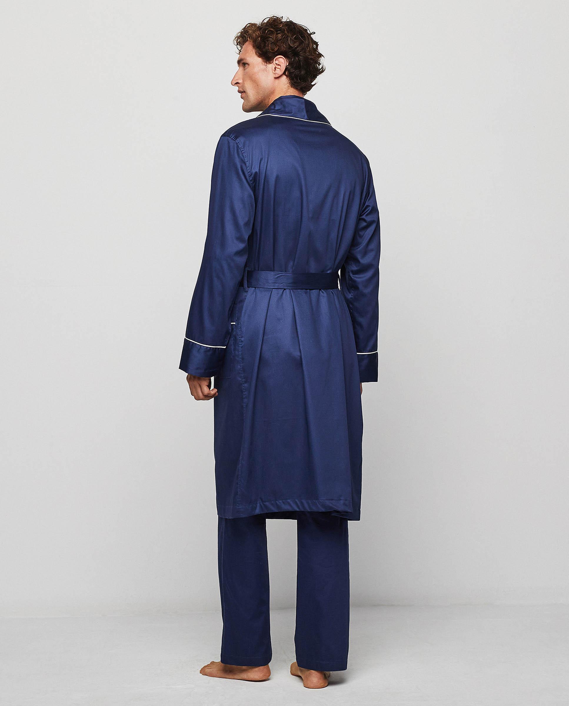 Bata de hombre cruzada de algodón satinado con cinturón - Mirto - Azul marino Azul marino-2