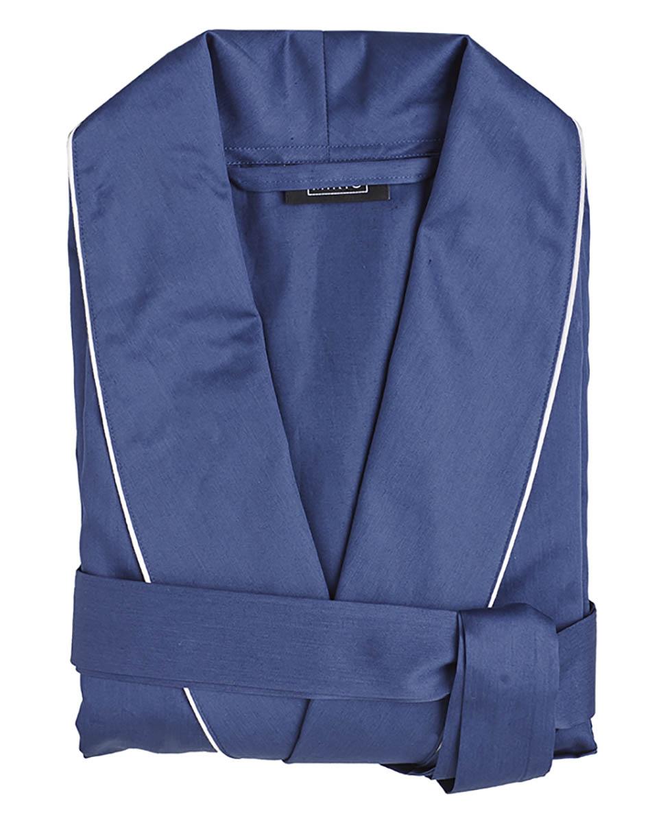 Bata de hombre cruzada de algodón satinado con cinturón - Mirto - Azul marino Azul marino-4