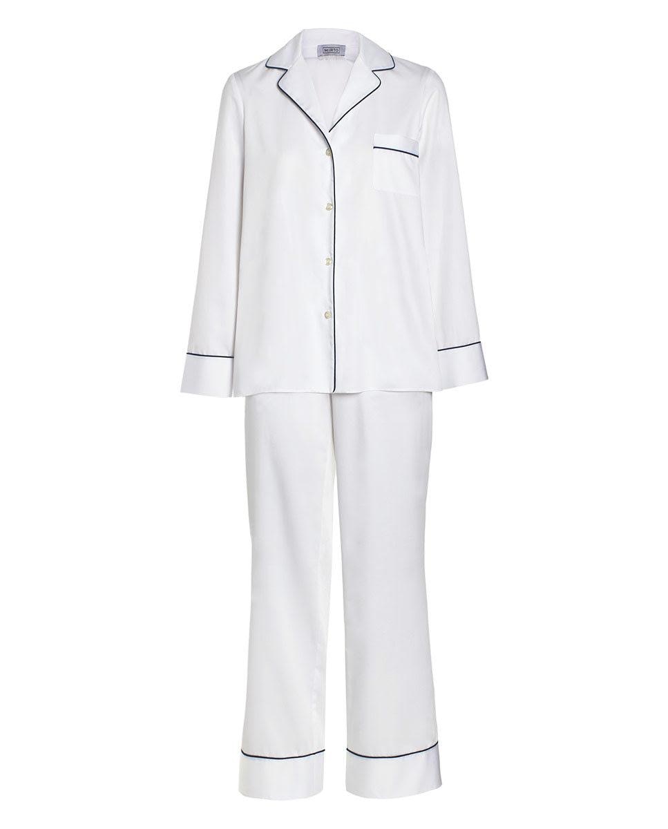 Pijama completo de mujer largo liso de algodón - Mirto - Blanco Blanco-2