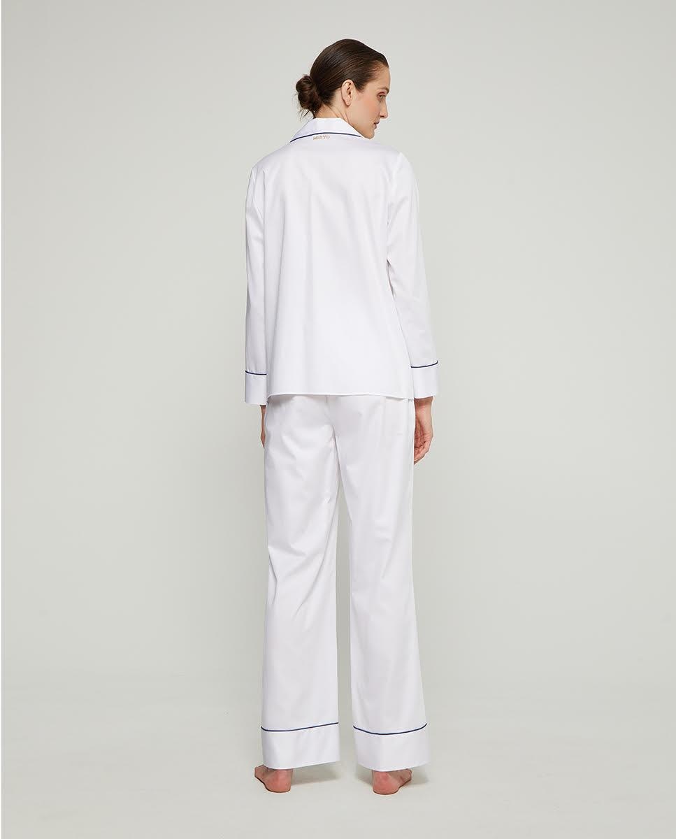 Pijama completo de mujer largo liso de algodón - Mirto - Blanco Blanco-4
