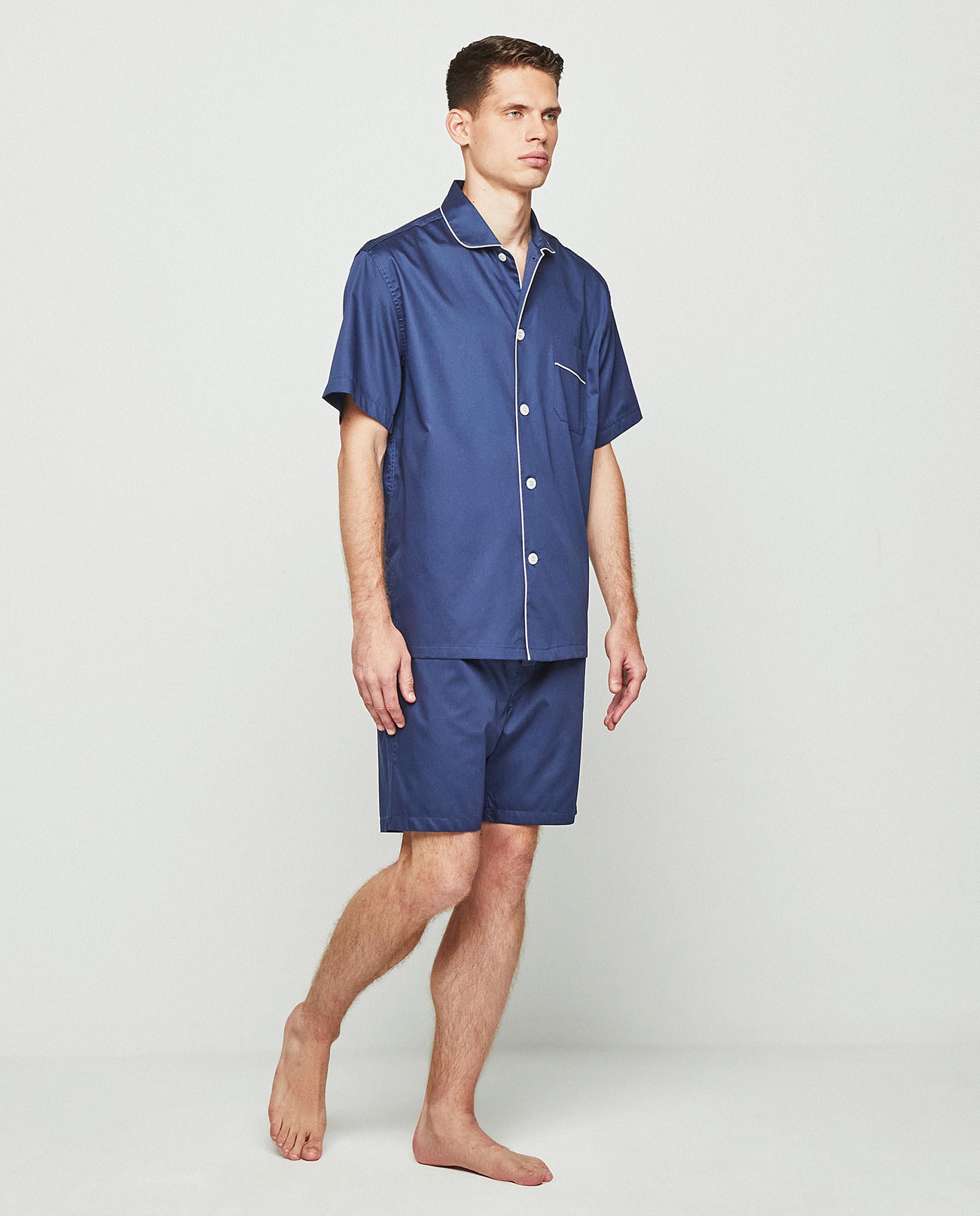 Imagen 0 de Pijama de hombre corto liso algodón satinado azul marino Azul oscuro