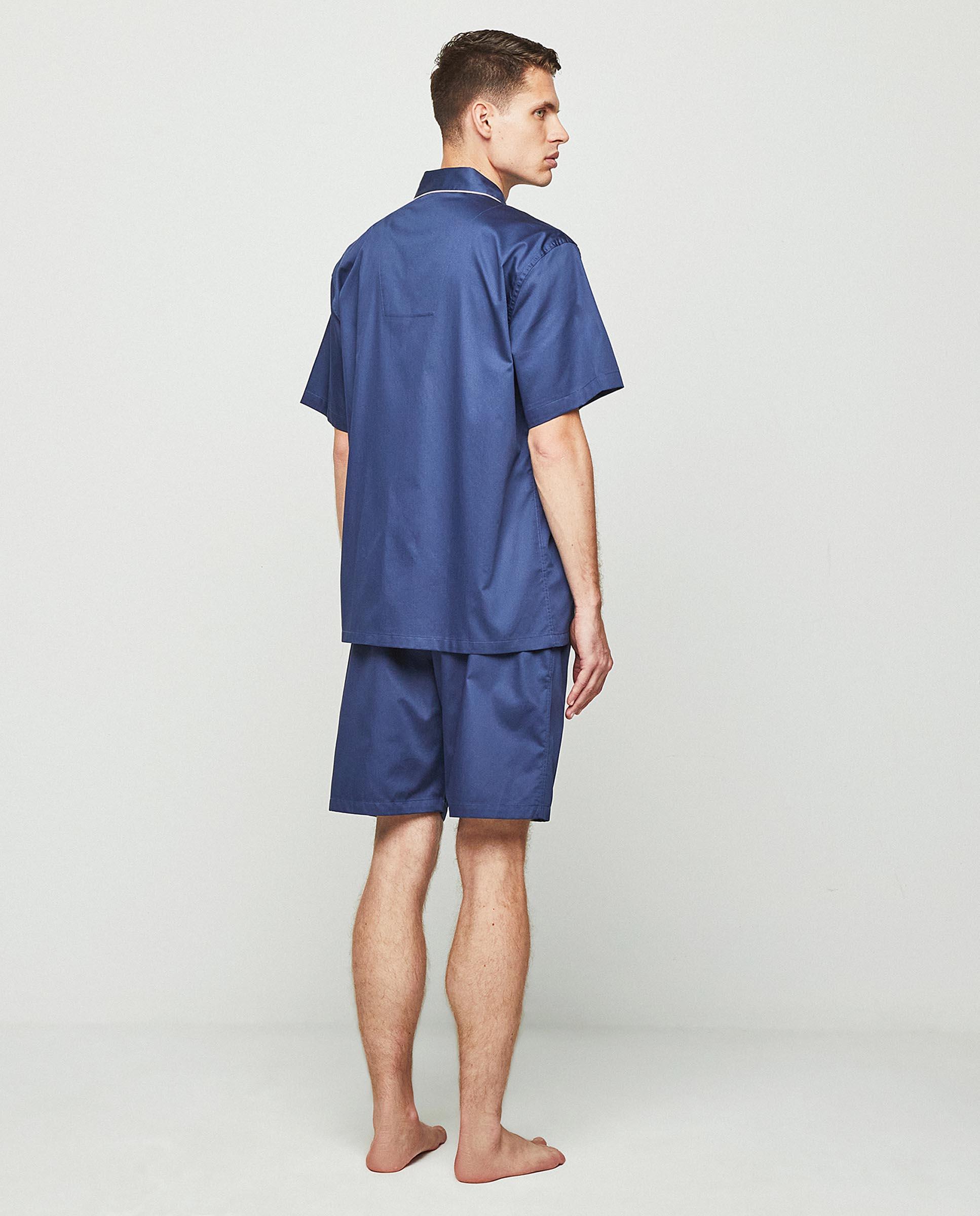 Pijama de hombre corto liso algodón satinado azul marino - Mirto - Azul oscuro Azul oscuro-2