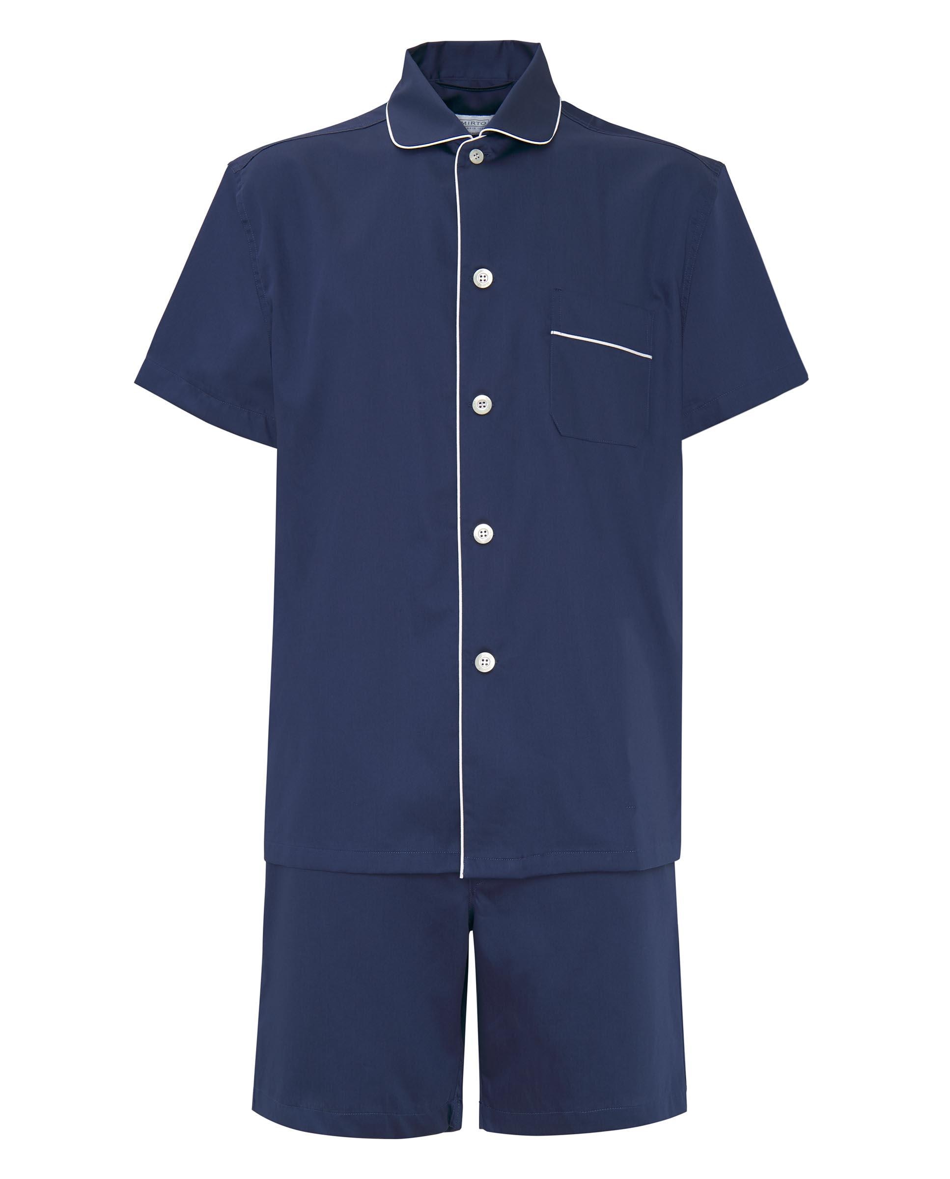 Pijama de hombre corto liso algodón satinado azul marino - Mirto - Azul oscuro Azul oscuro-3