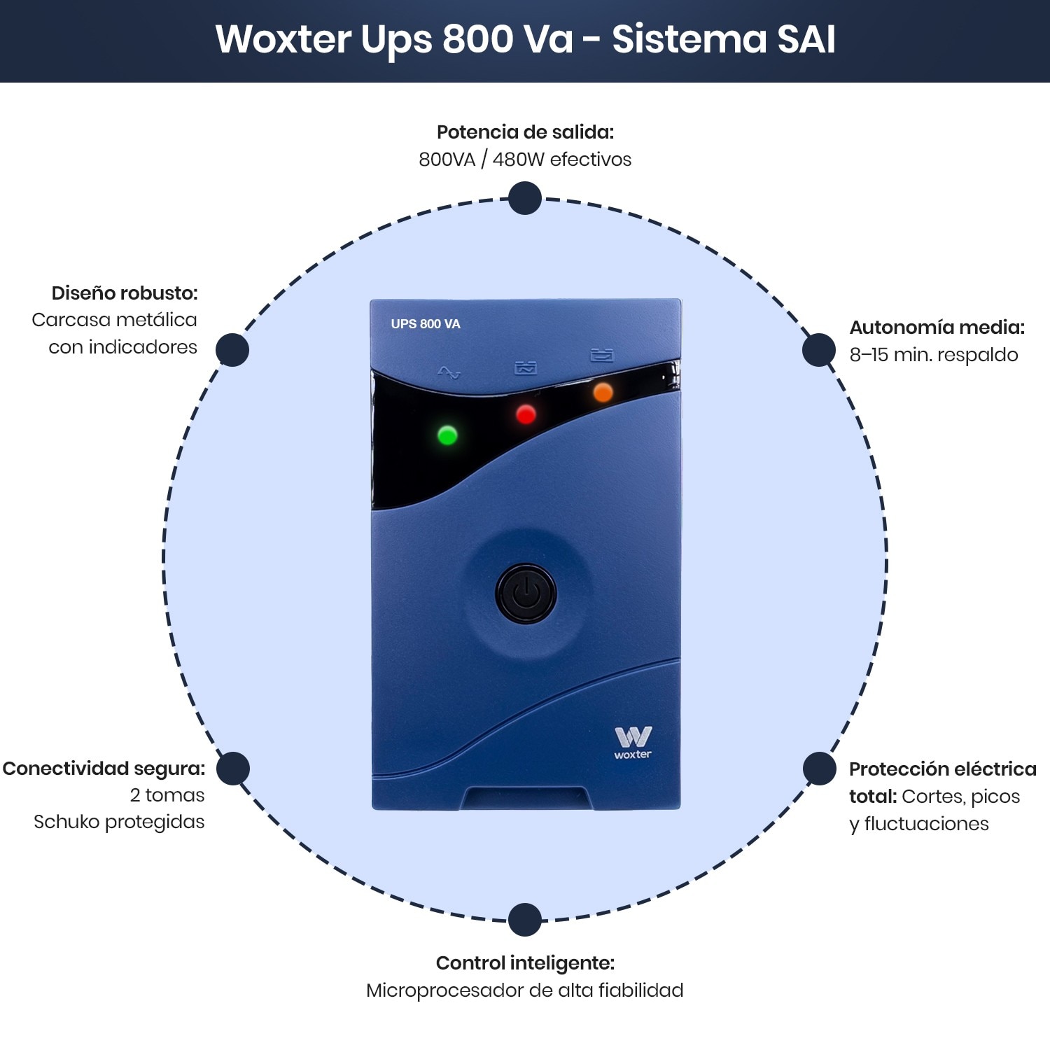 Sistema SAI Woxter UPS 800 VA Autonomía aproximada 8-15 minutos - Azul Azul-3