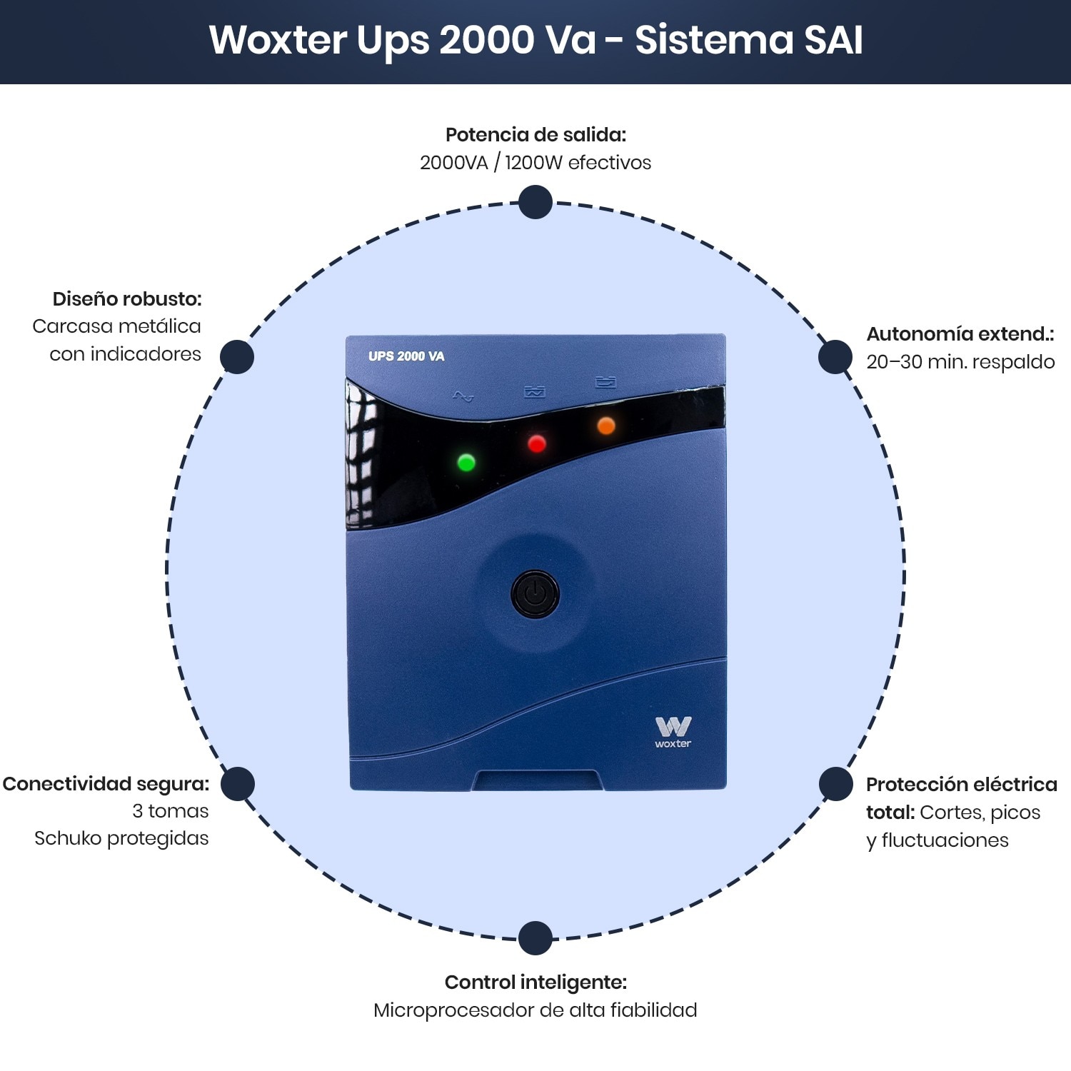 Sistema SAI Woxter UPS 2000 VA Autonomía 20-30 minutosos - Azul Azul-3