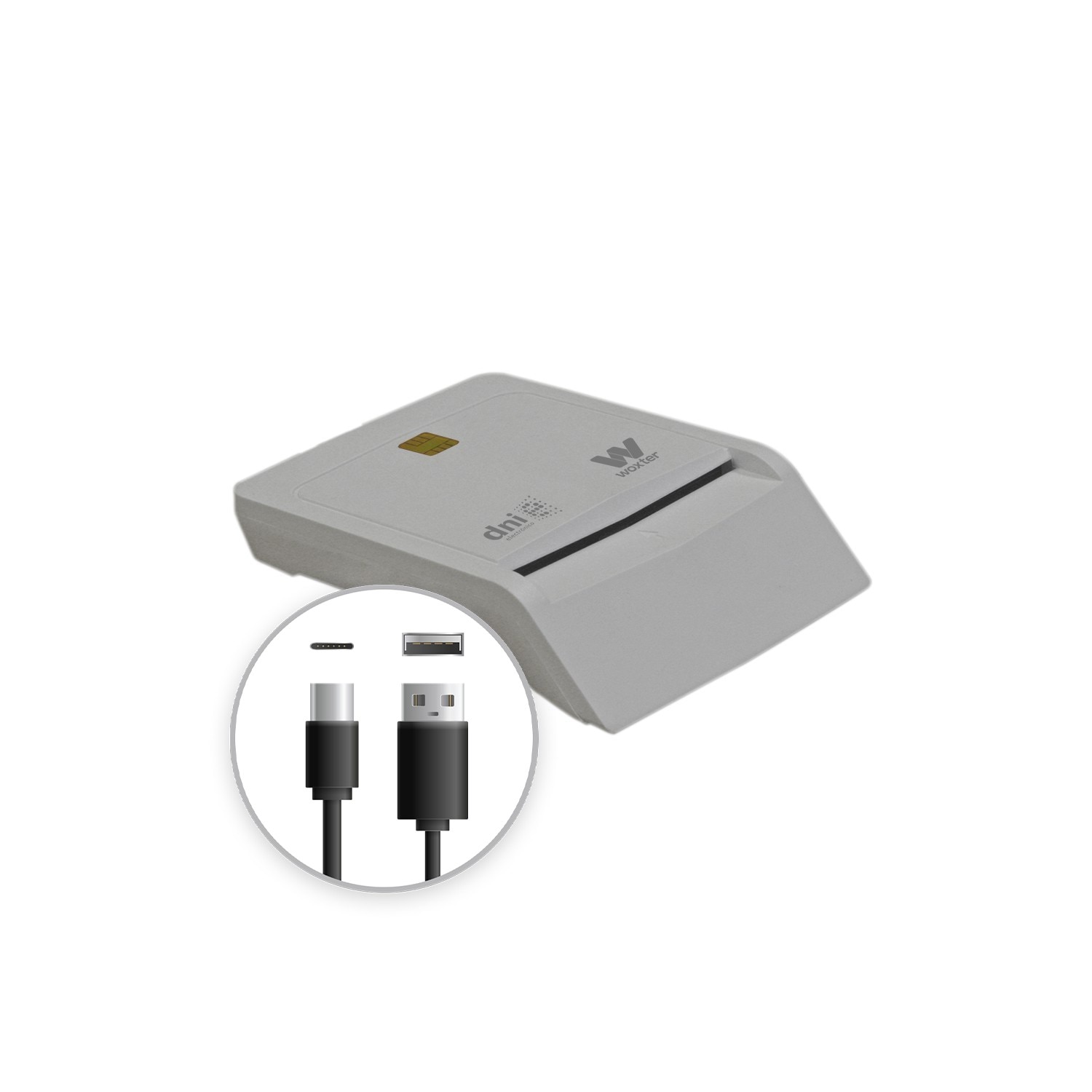 Lector DNI Electrónico Woxter, Lector DNIe USB C + Adaptador USBC a USB A - Blanco Blanco-4