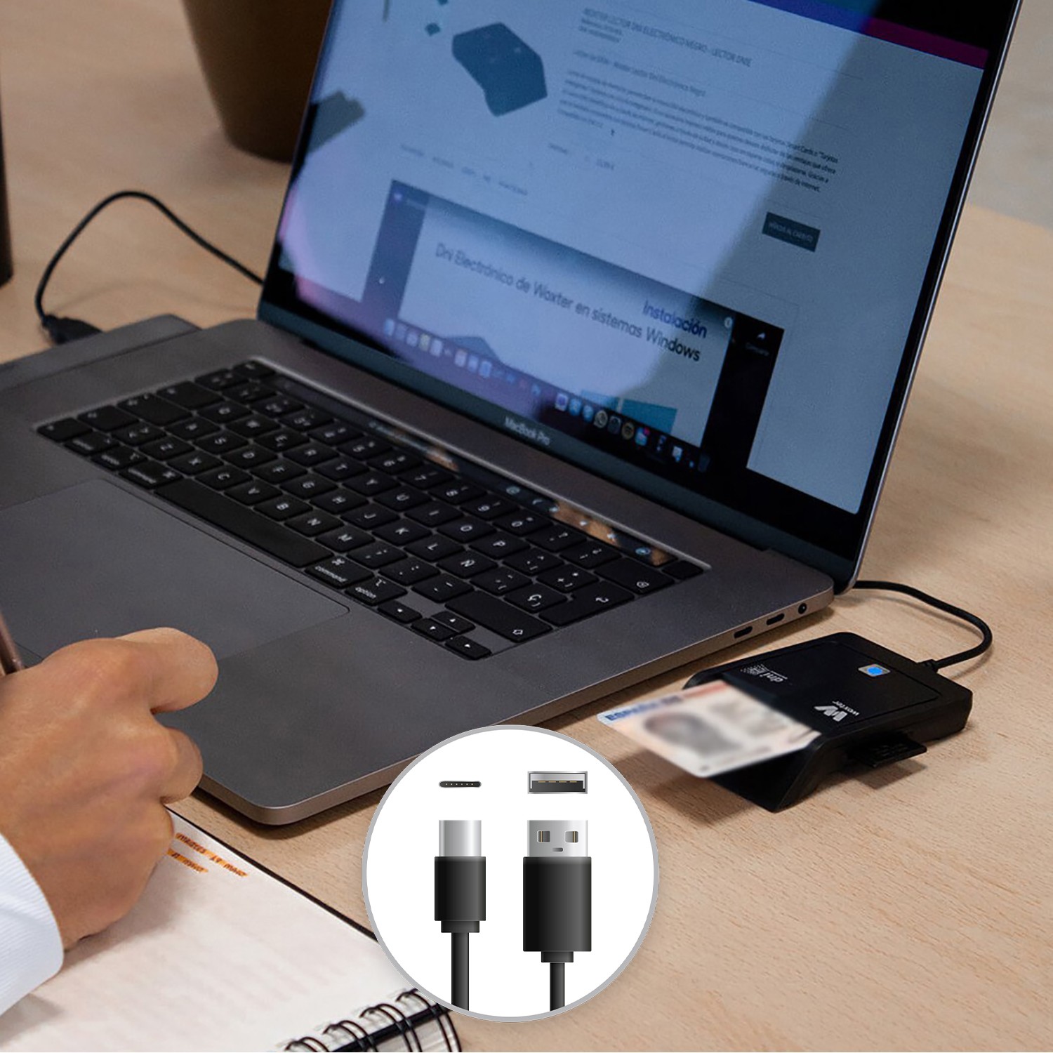 Lector DNI Electrónico Woxter, Lector DNIe USB C + Adaptador USBC a USB A - Blanco Blanco-5