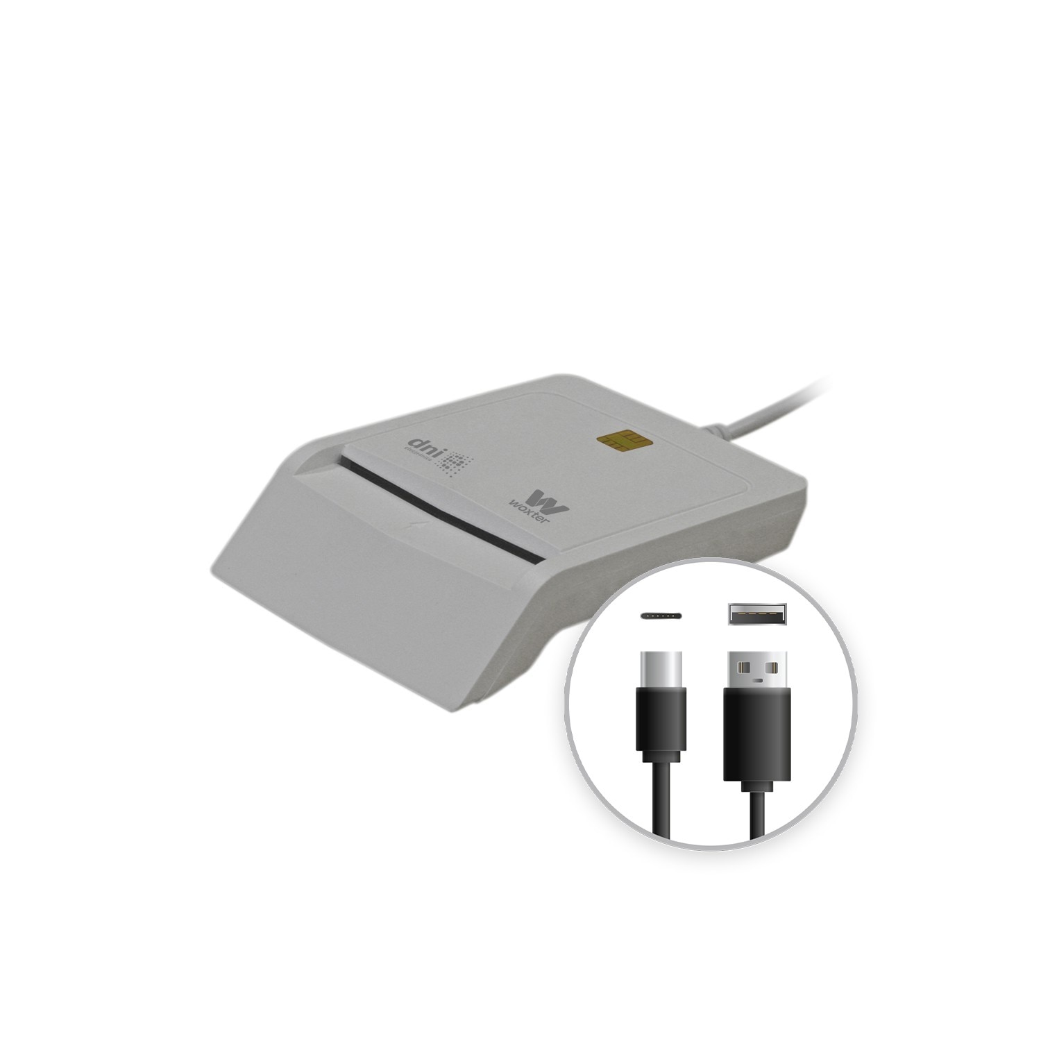 Lector DNI Electrónico Woxter, Lector DNIe USB C + Adaptador USBC a USB A - Blanco Blanco-6