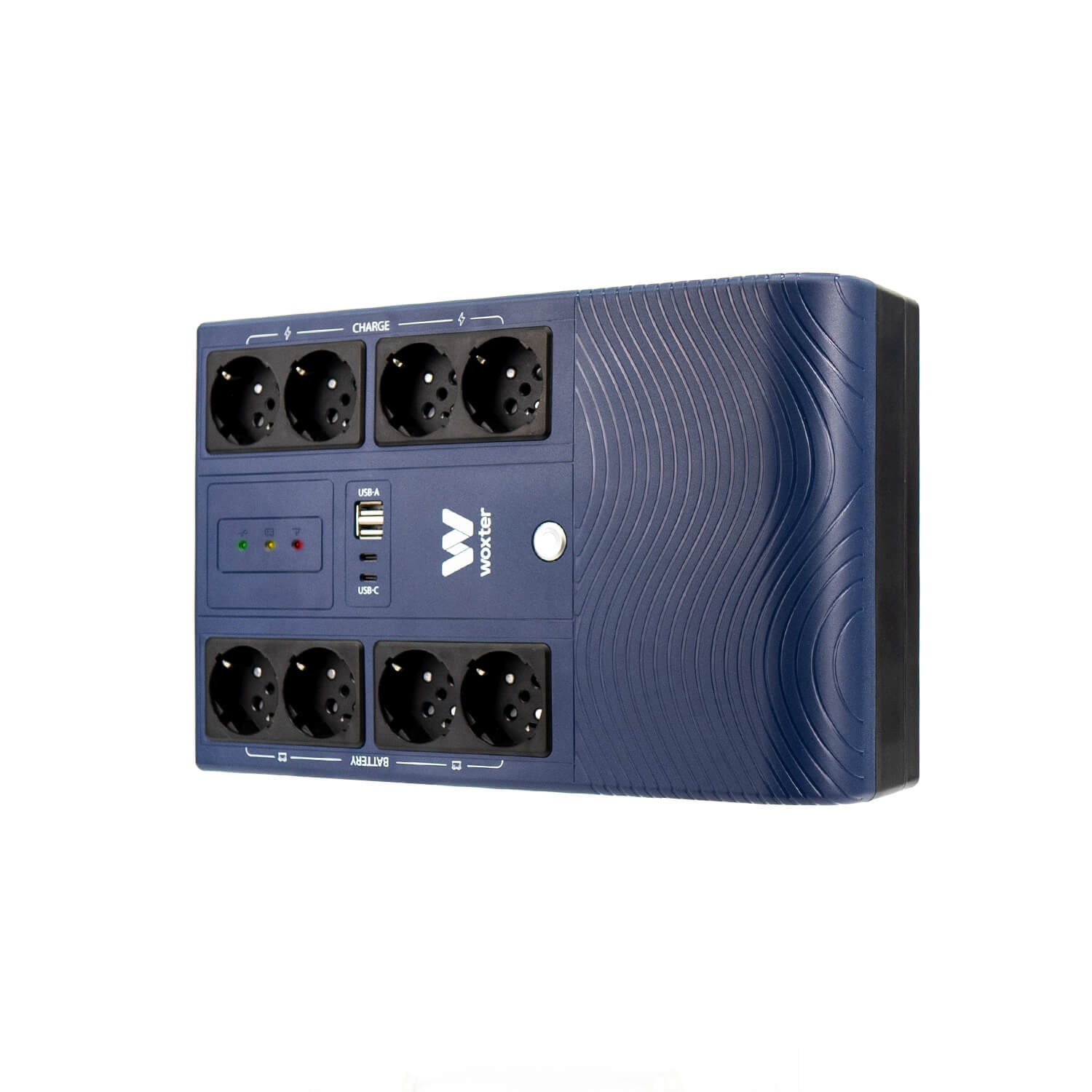 Sistema SAI Woxter Multibase 800VA, 8 tomas Schuko, batería de 12V/7Ah - Azul Azul-3