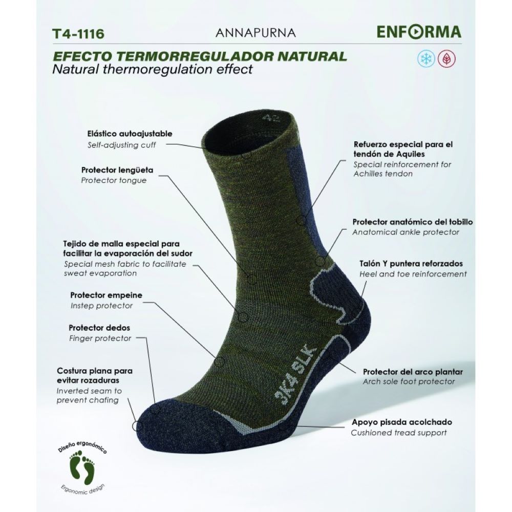 Imagen 4 de Calcetines de trekking unisex Annapurna Enforma - Verde Oliva Verde Oliva