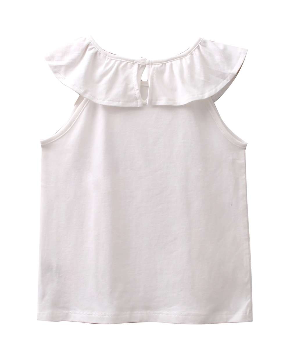 Camiseta de niña con cuello volante y bolsillos - Dadati - Blanco Blanco-2