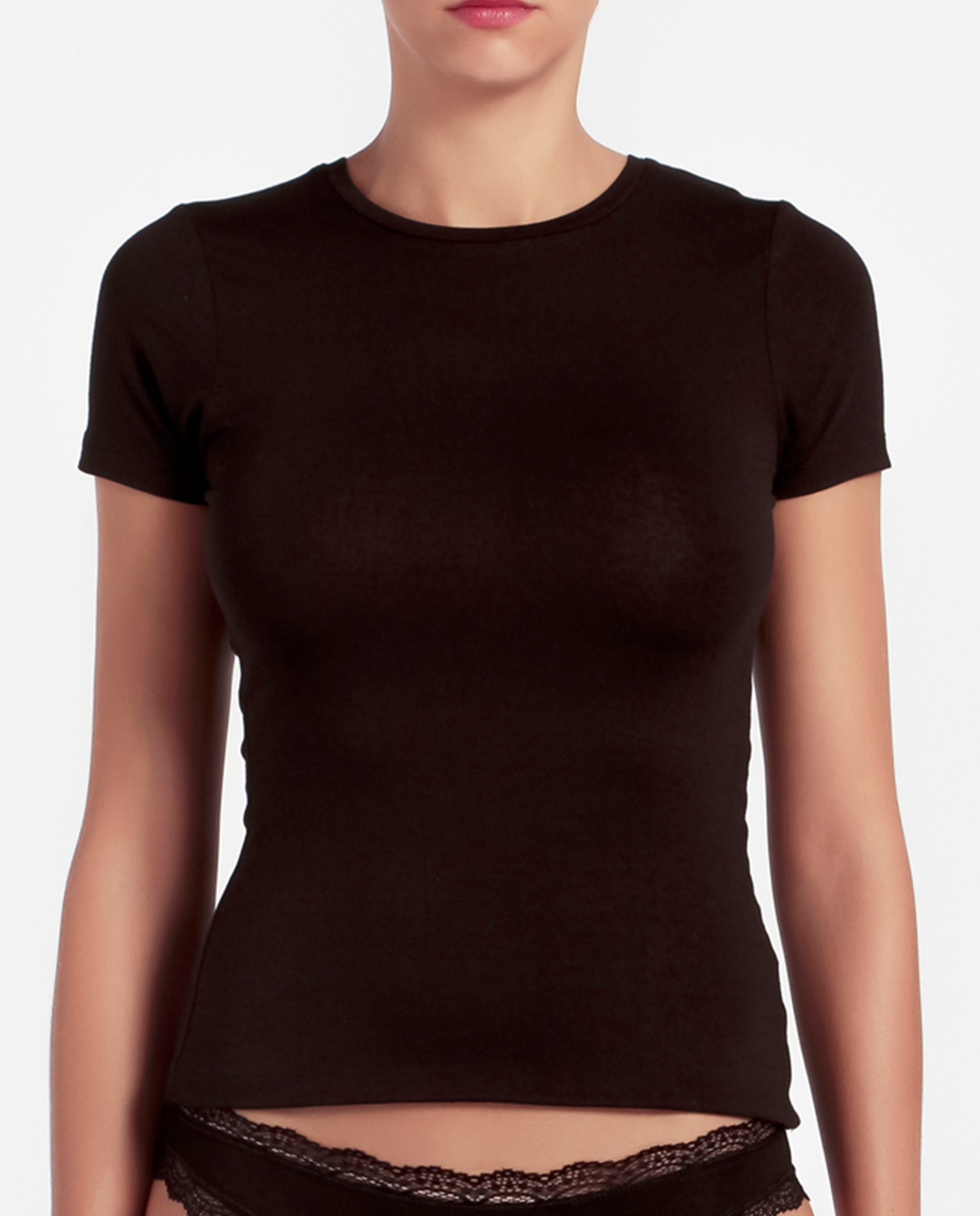 Camiseta interior de mujer de manga corta en tejido liso - Promise - Negro Negro-1