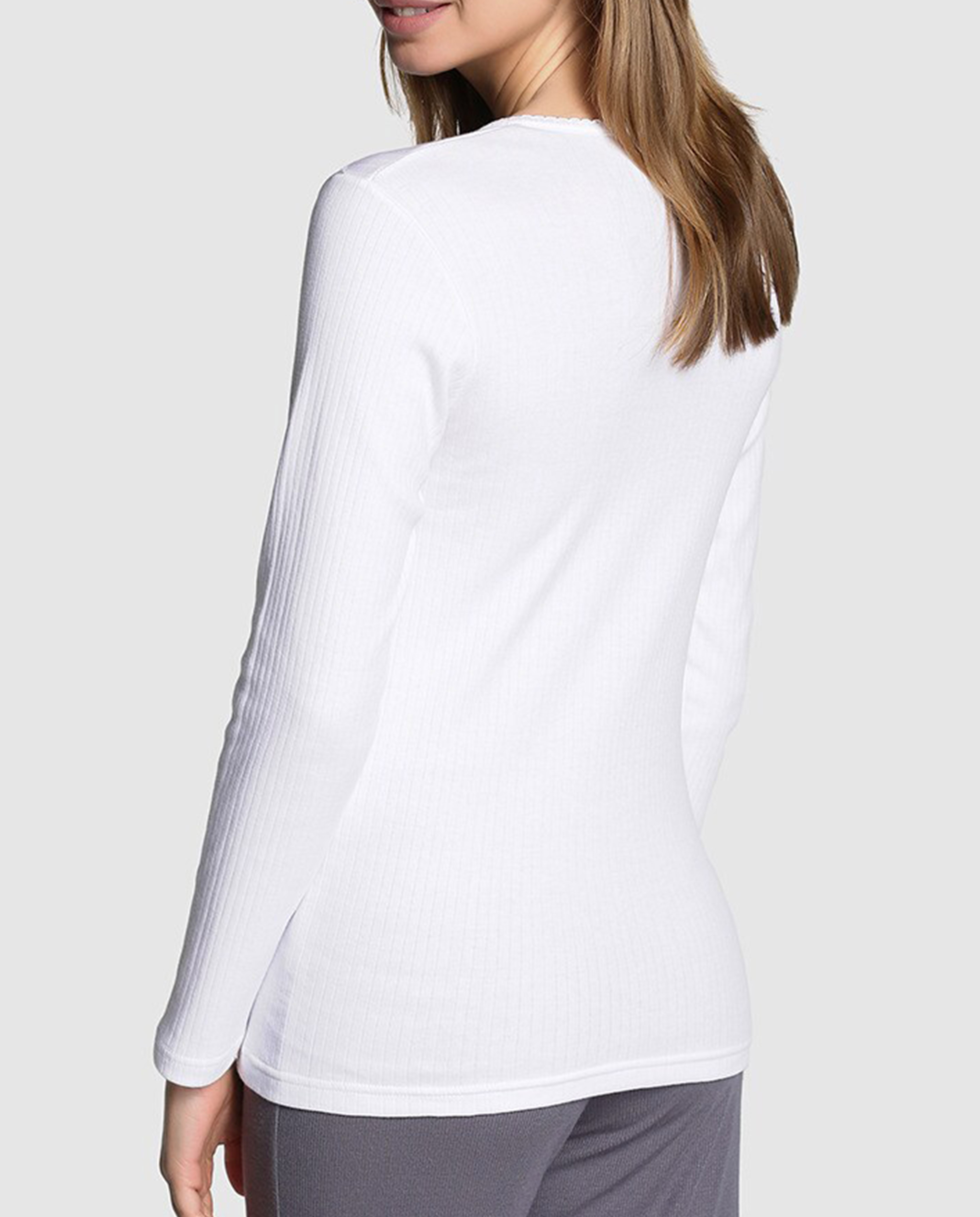Camiseta interior de mujer en canalé de manga larga - Promise - Blanco Blanco-2