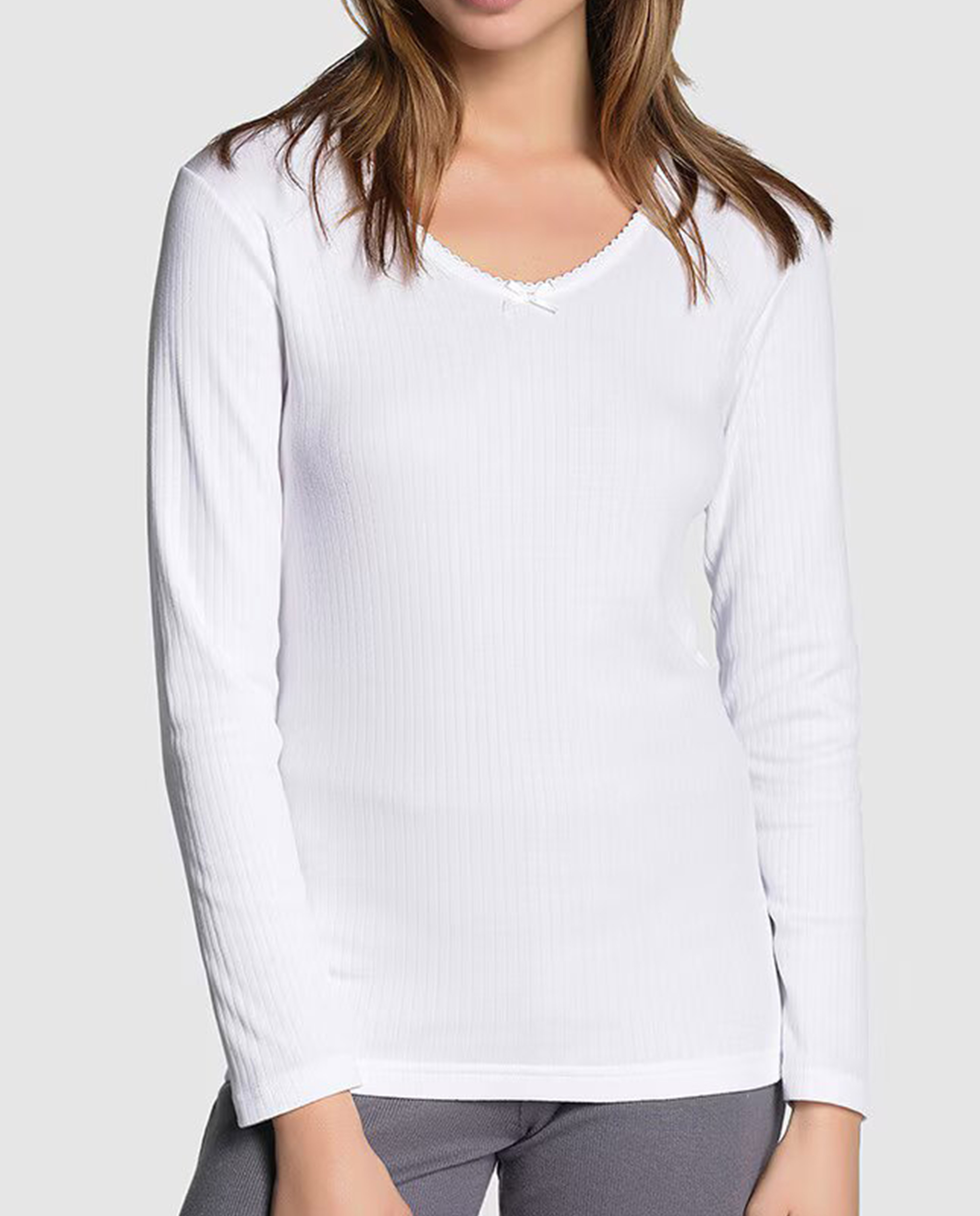 Camiseta interior de mujer en canalé de manga larga - Promise - Blanco Blanco-3
