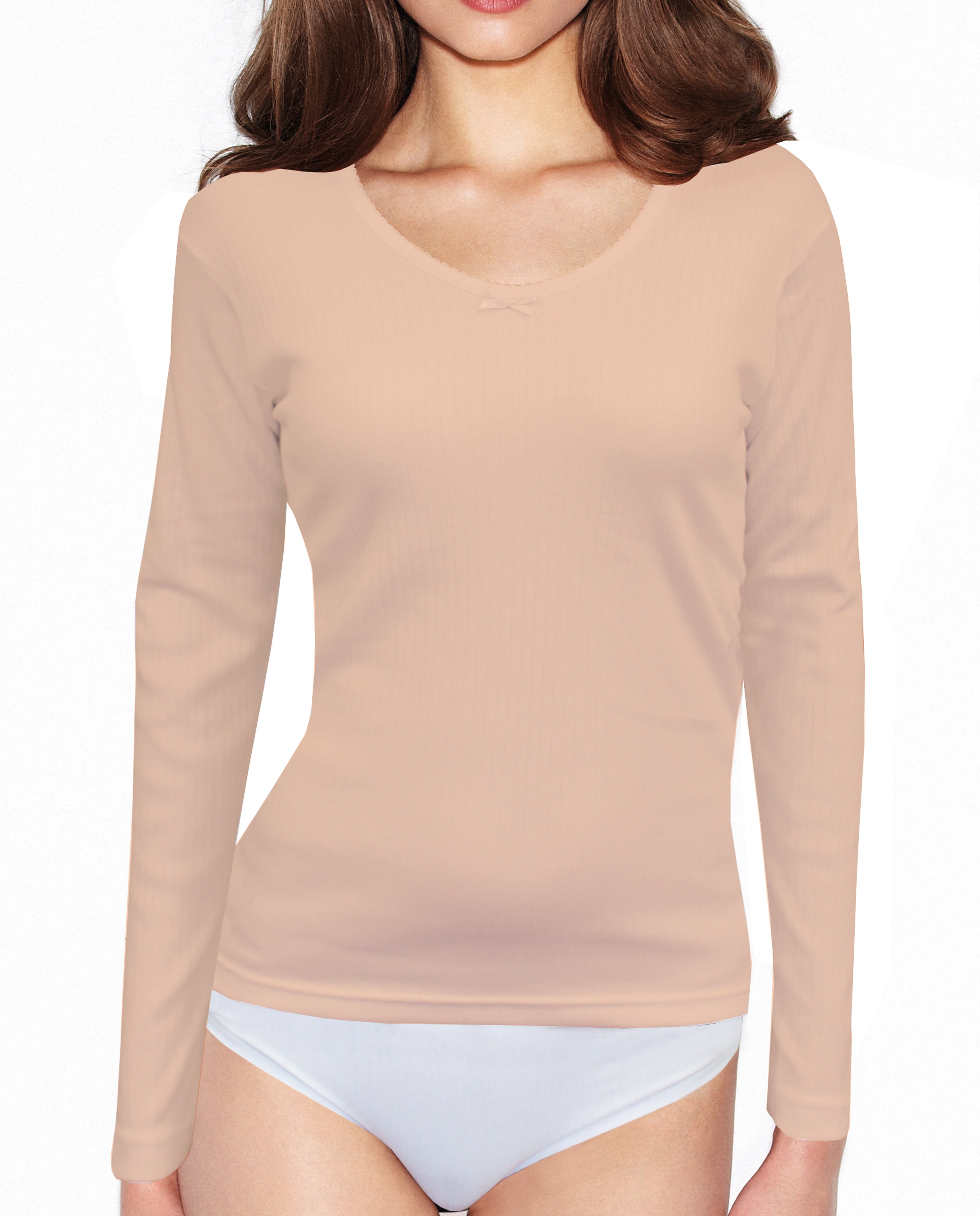 Camiseta interior de mujer en canalé de manga larga - Promise - Beige Beige-1