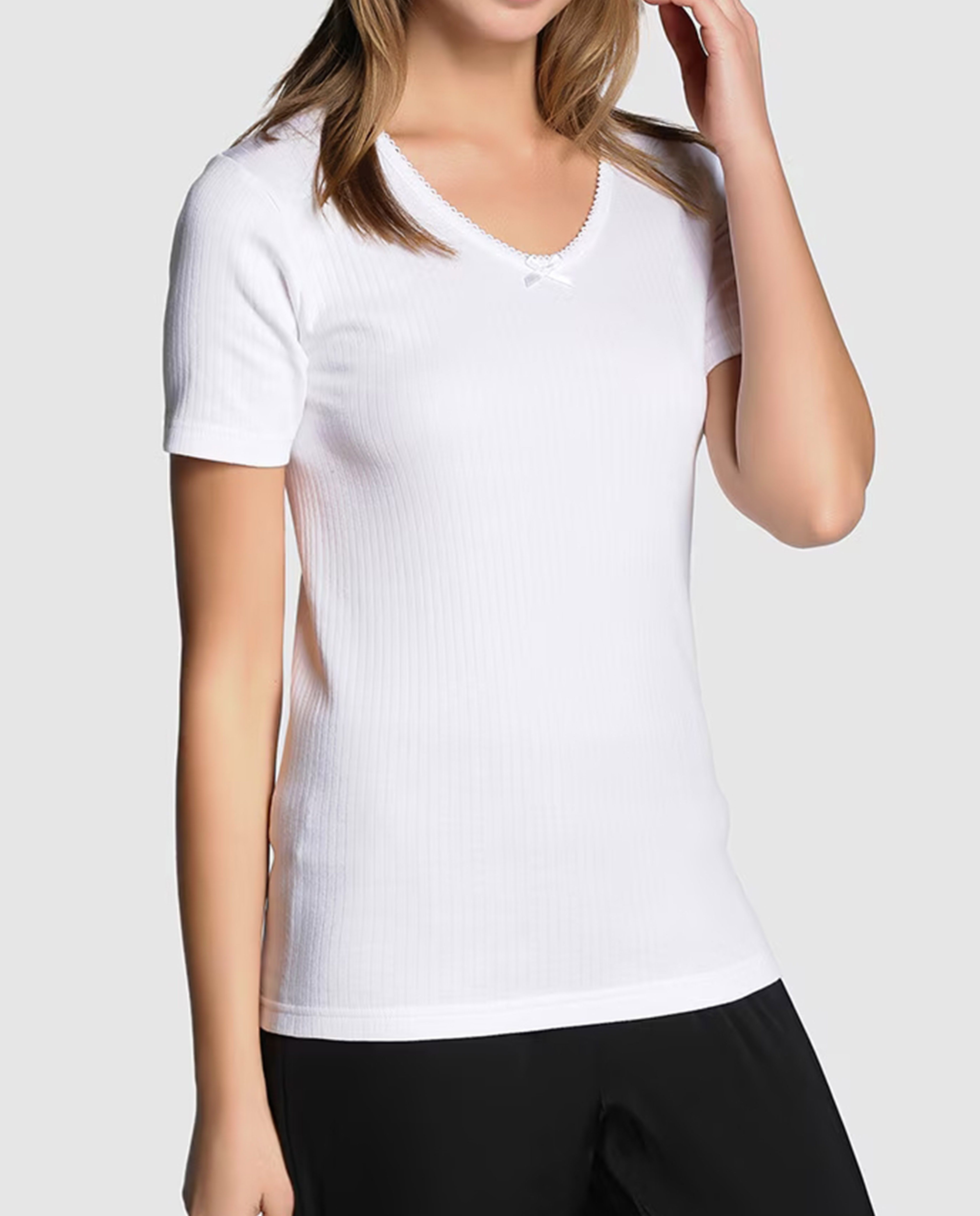 Camiseta interior de mujer en canalé de manga corta - Promise - Blanco Blanco-3
