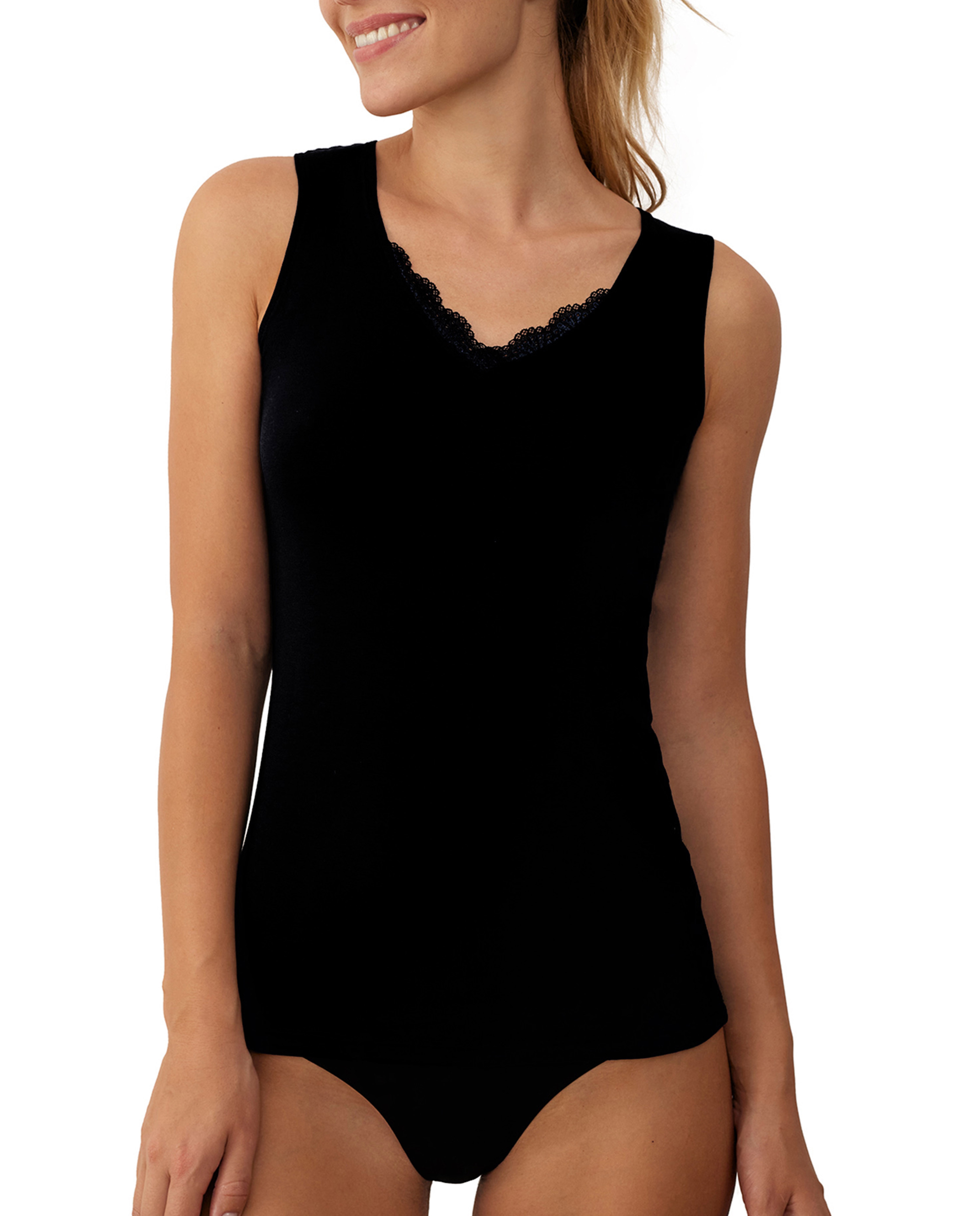 Camiseta interior de mujer sin mangas con detalle de encaje - Promise - Negro Negro-1
