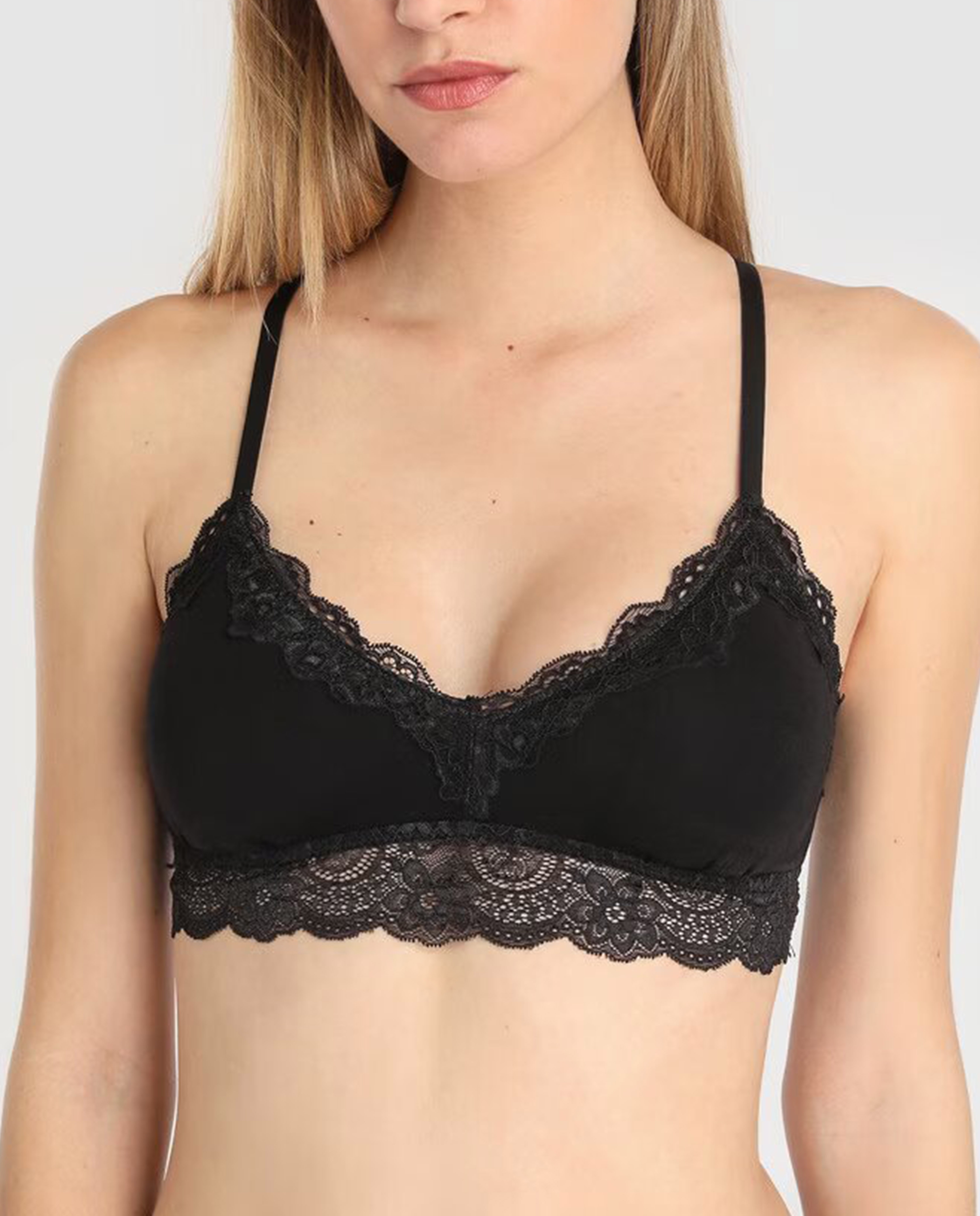 Sujetador sin aro triangular con detalles de encaje - Promise - Negro Negro-1